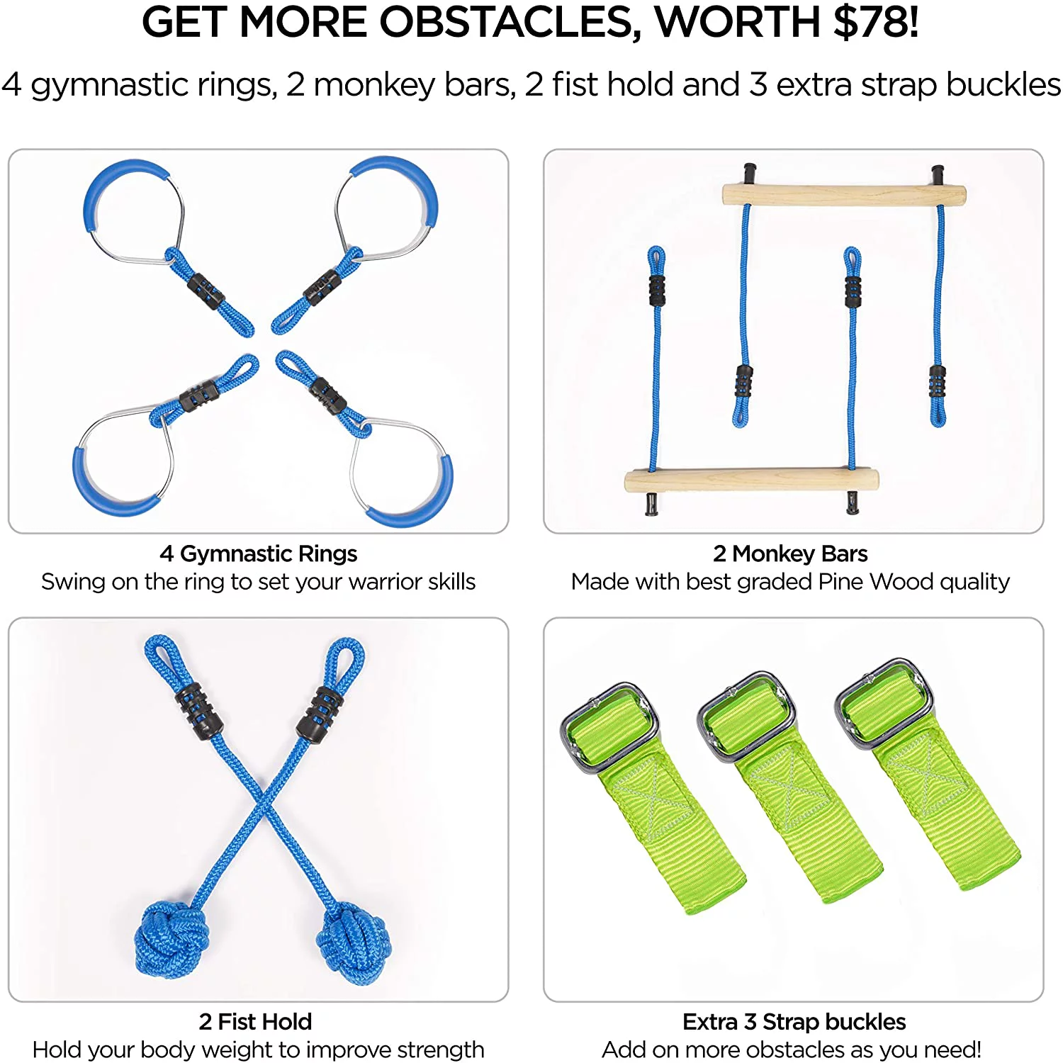 Winbold | Ninja Warrior Obstacle Course For Kids Slackline Kit With 8 Adjustable | 1