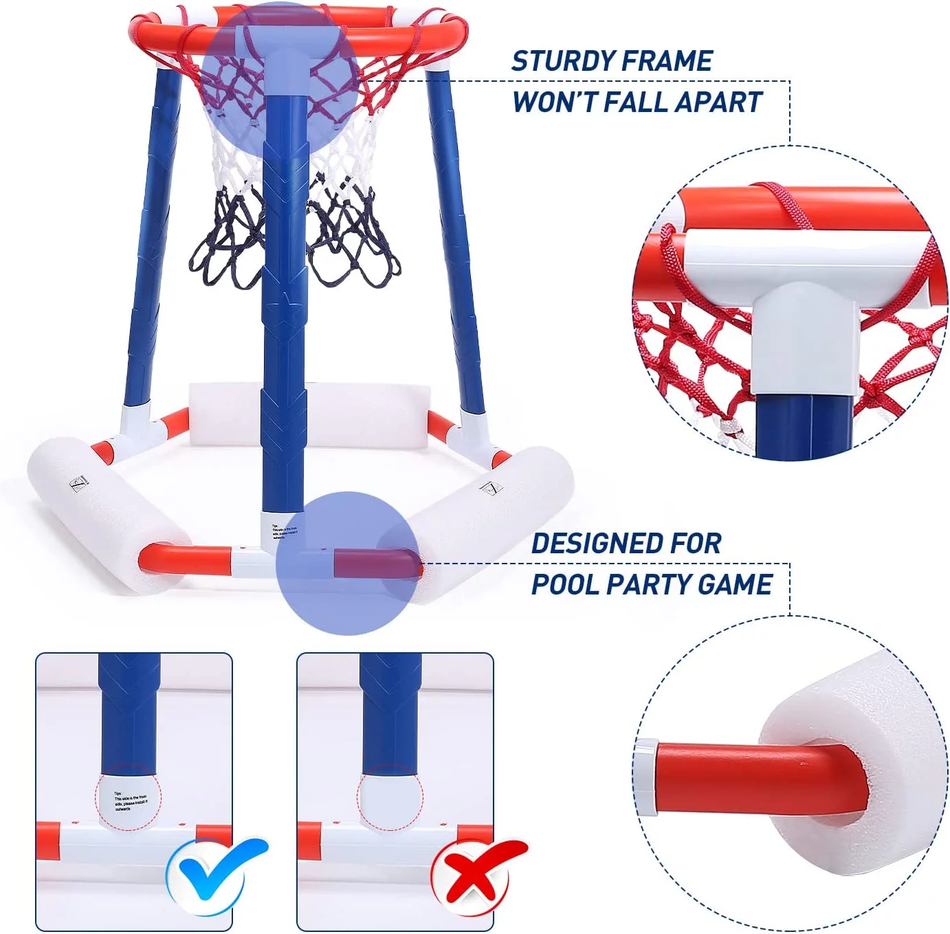 JoyStone Pool Basketball Toys with Backboard, Floating Swimming Pool Basketball Hoop for Pool Game Poolside Water Basketball Hoop, 2 Balls and Pump