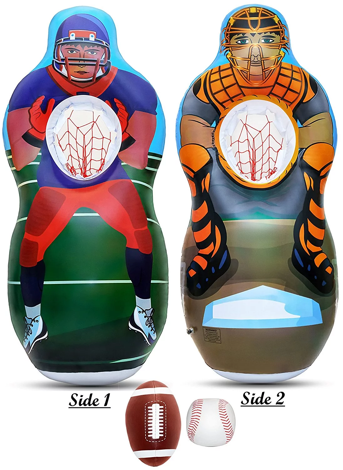 GigaPlay Inflatable 5 ft Tall Two Sided Toss Game | Football & Baseball Target Set with Plush Balls