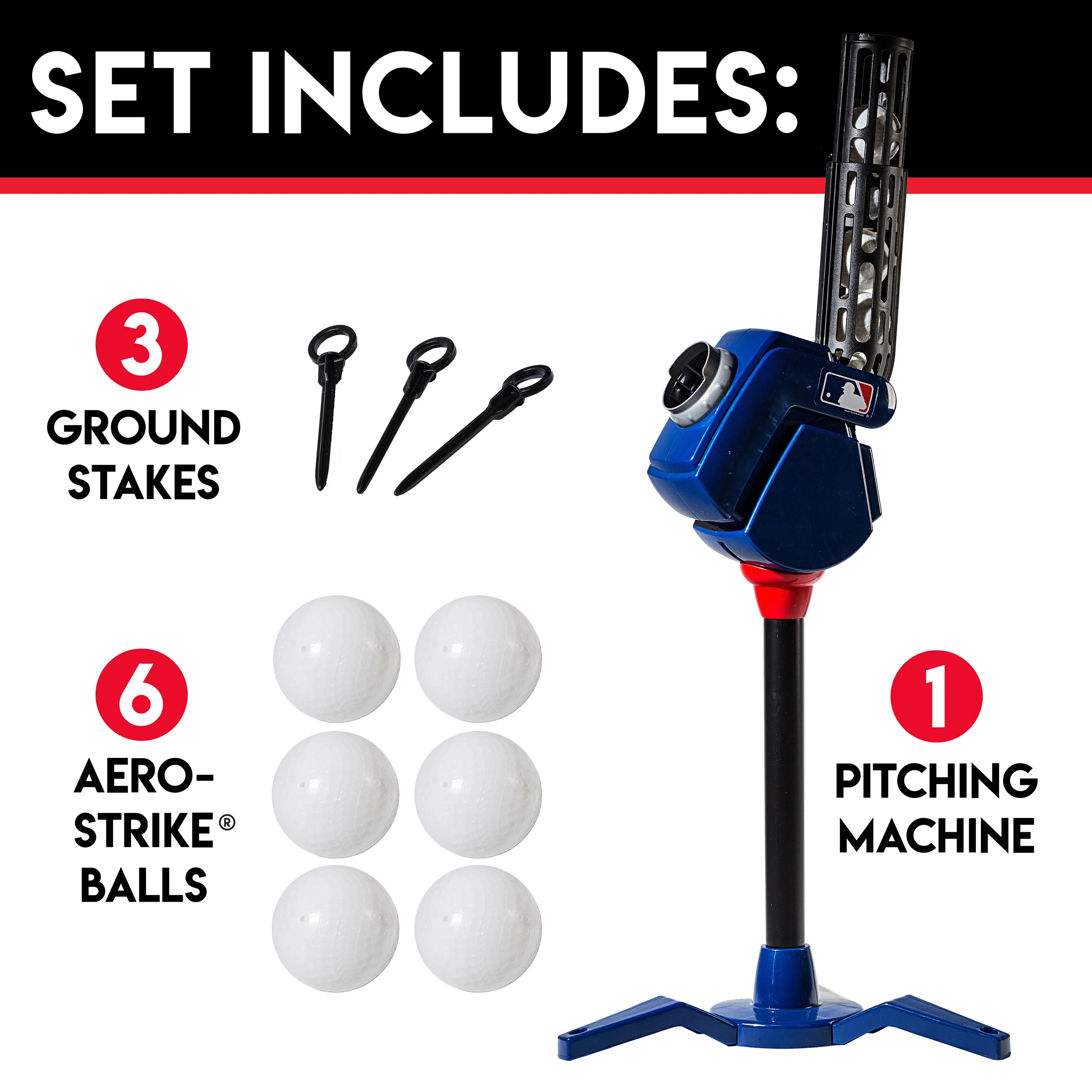 Franklin Sports Kids Baseball Pitching Machine – MLB 4-in-1 – Blue/Black/Red