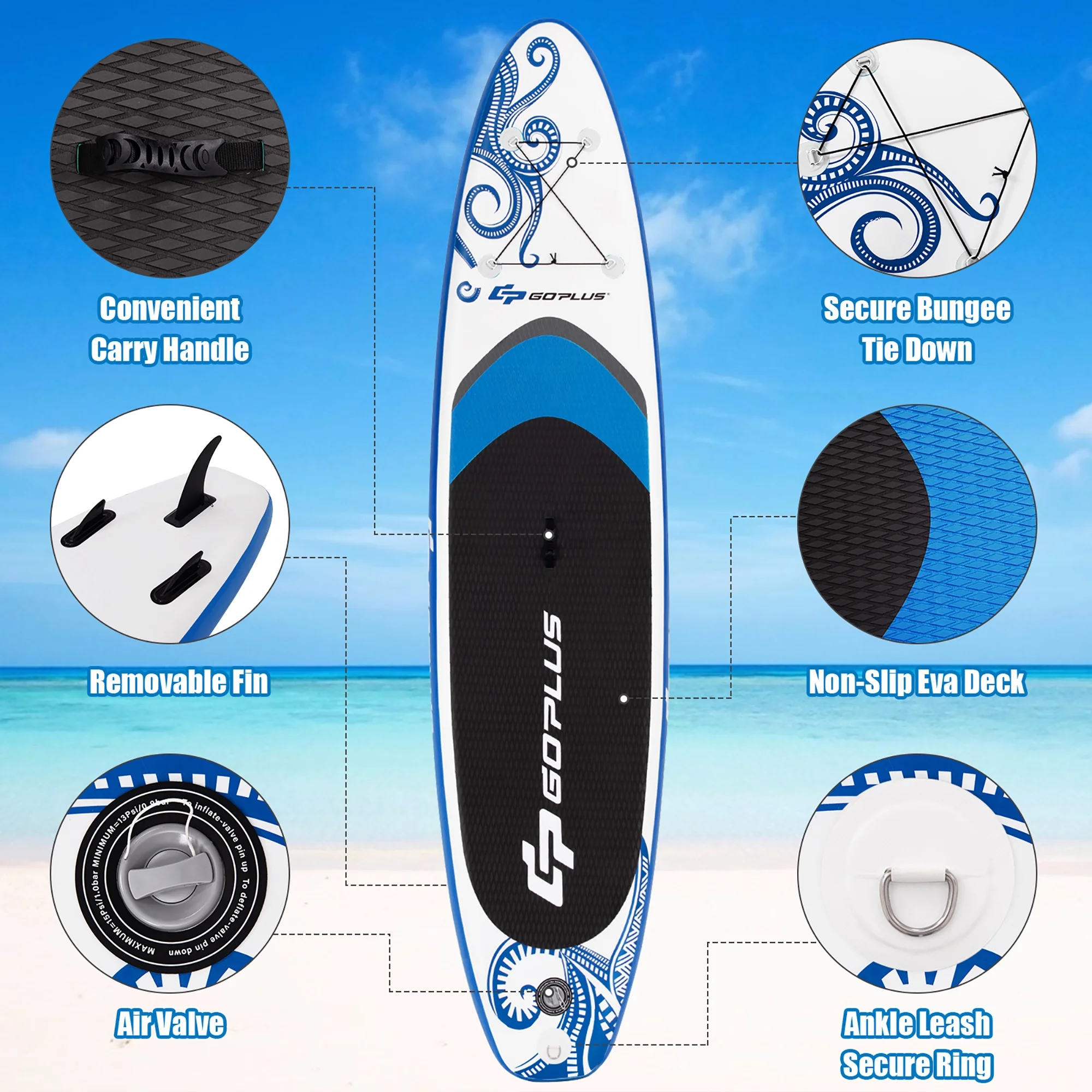 Goplus 10.5′ Inflatable Stand Up Paddle Board 6″ Thick SUP W/Carrying Bag Aluminum Paddle