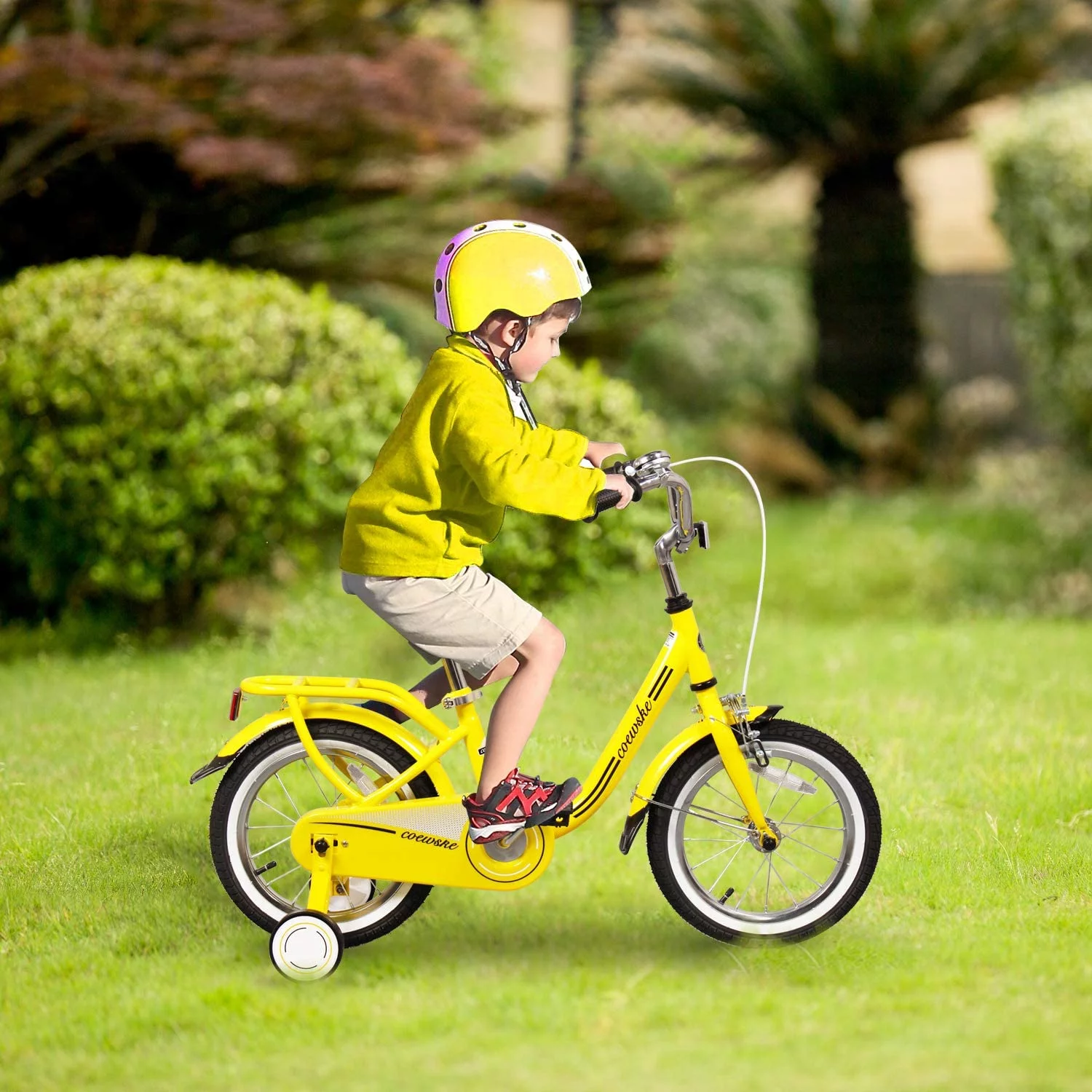 Coewske Kids Bike 16 inch Boys Girls Bicycle with Training Wheels, Purple