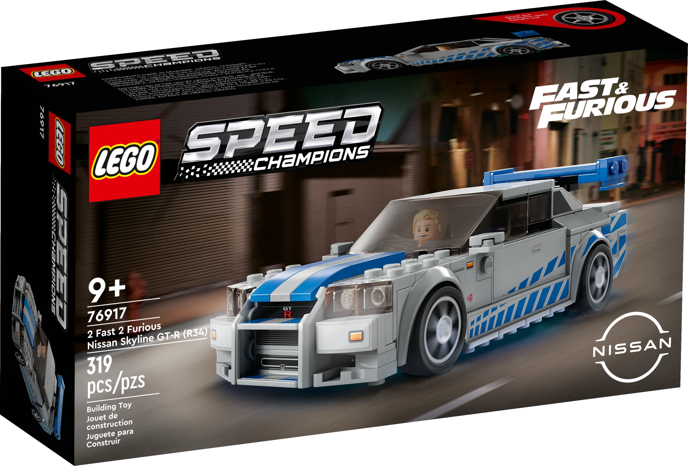 LEGO Speed Champions 2 Fast 2 Furious Nissan Skyline GT-R (R34)  76917 Race Car Toy Model Building Kit, Collectible with Racer Minifigure, 2023 Set for Kids