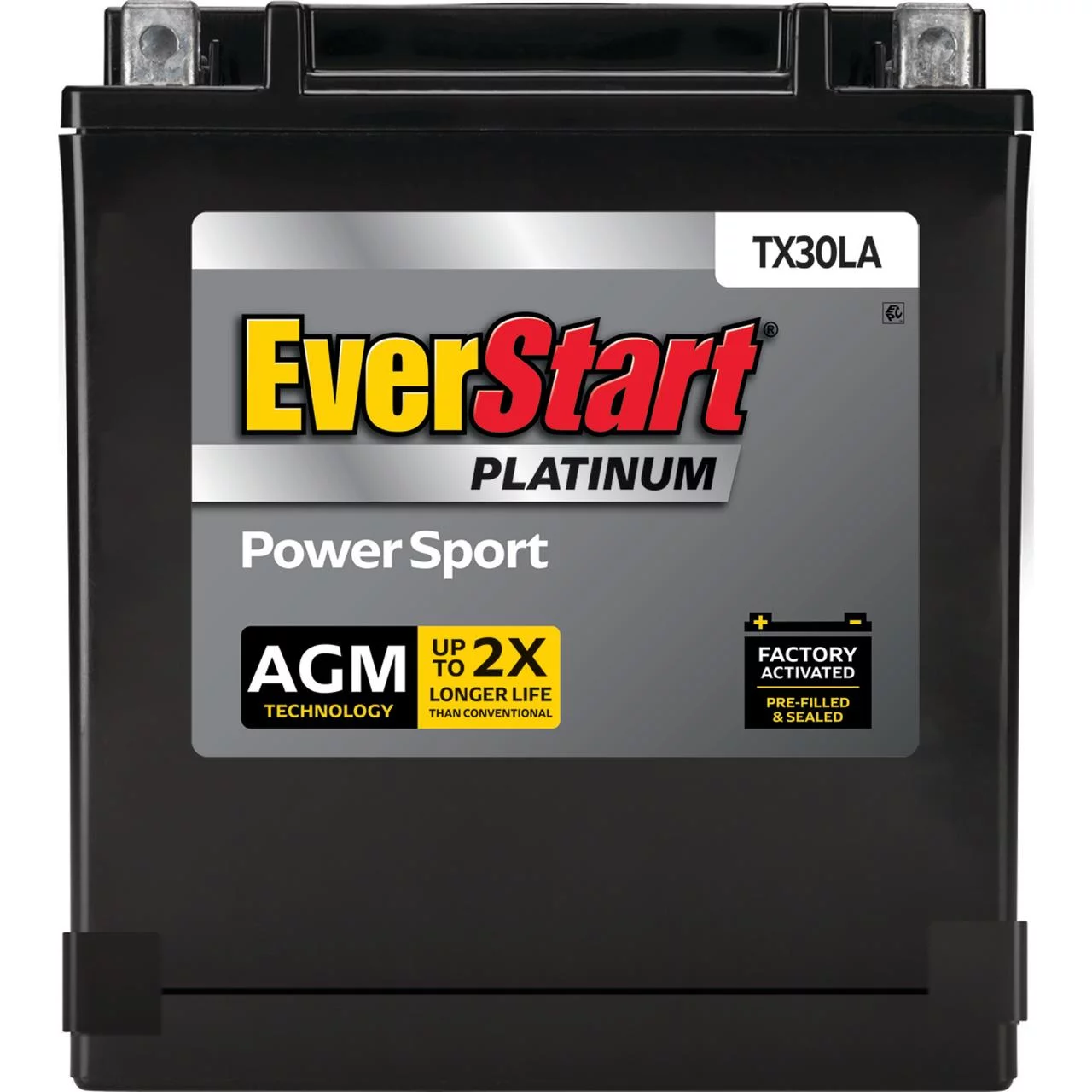 EverStart PowerSport Factory Activated AGM Motorcycle Battery, Group Size TX30LA 12 Volts, 385 CCA