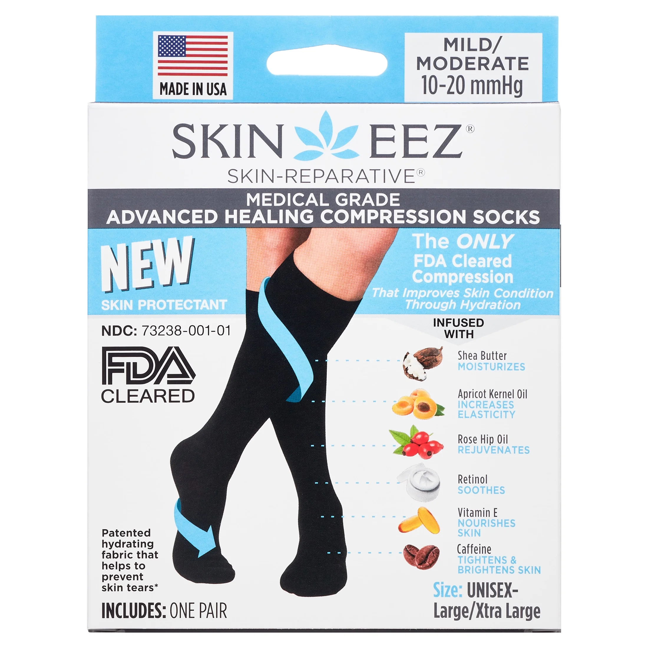 SKINEEZ black l/xl skin-reparative hydrating compression socks for women and men 10-20 mmhg