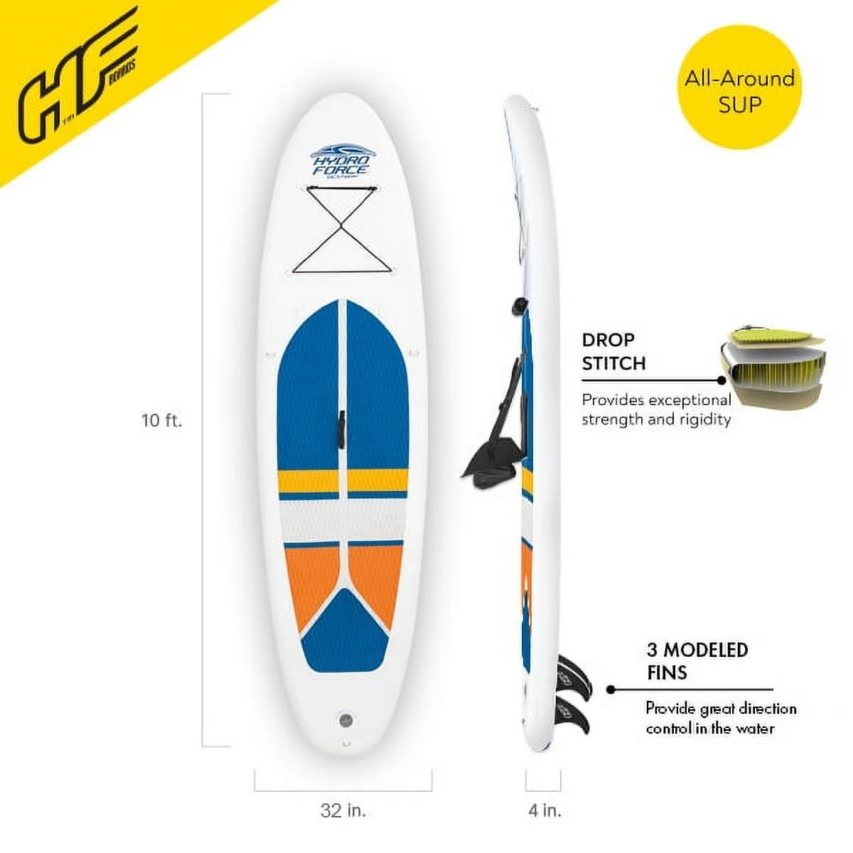 Bestway Hydro-Force White Cap 10′ Inflatable Stand Up Paddle Board Kayak Set with Aluminum Oar