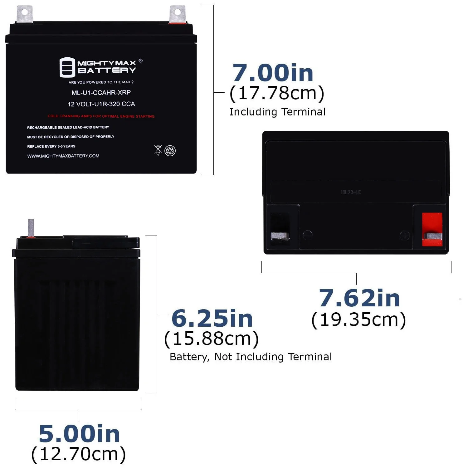 ML-U1-CCAHR-XRP 12V 320CCA Replacement Battery Compatible with Full Throttle FT438-U1R