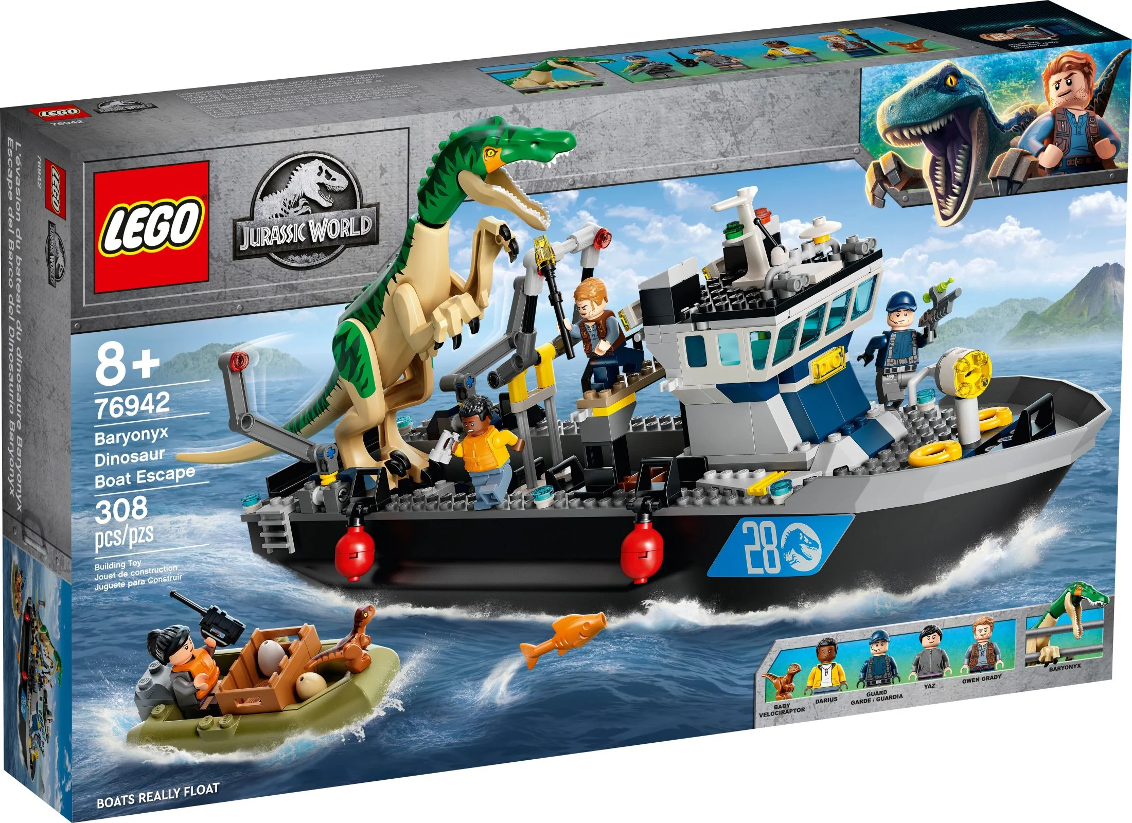 LEGO Jurassic World Baryonyx Dinosaur Boat Escape 76942 Building Toy Playset (308 Pieces)