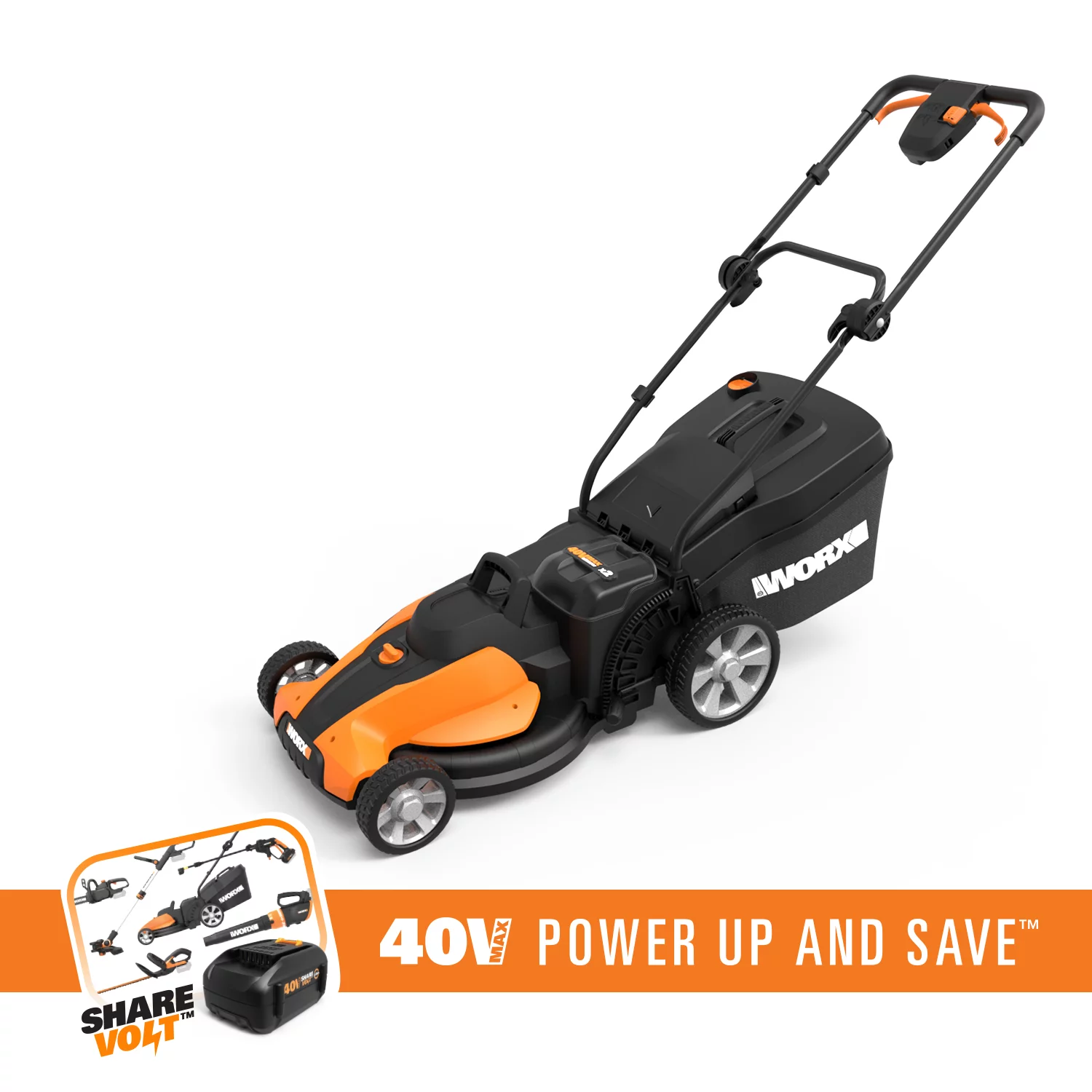 WORX WG750 40V LAWNMOWER WITH INTELLICUT, SINGLE-LEVER HEIGHT ADJUSTMENT AND TWO (2) MAXLITHIUM BATTERIES