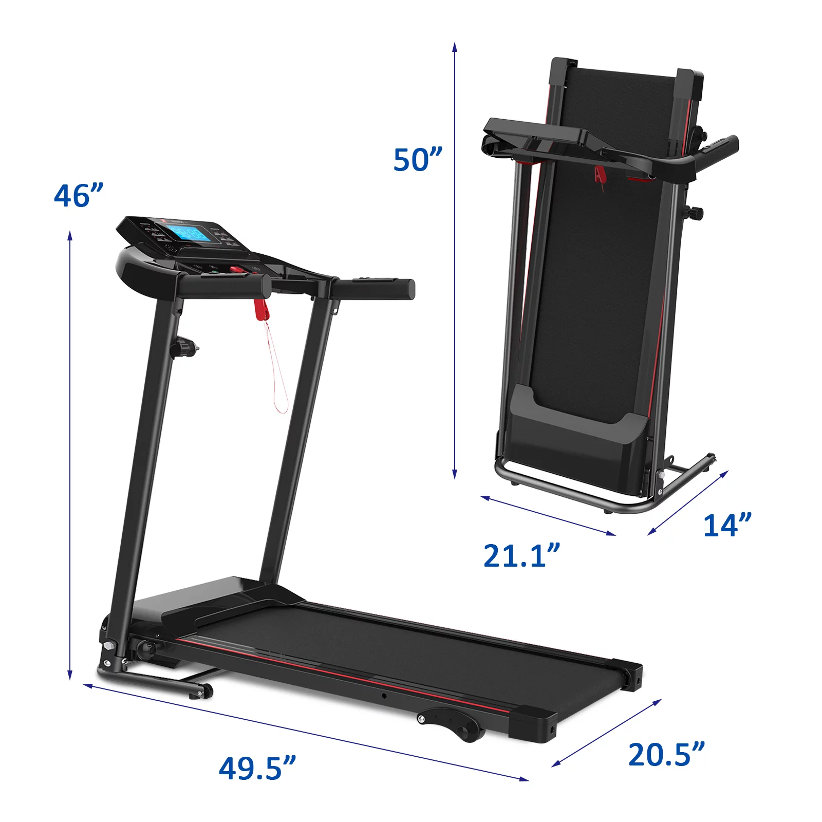 Soarflash Folding Treadmill for Home Office Gym, 2.5HP Running Walking Machine with 220lb Weight Capacity