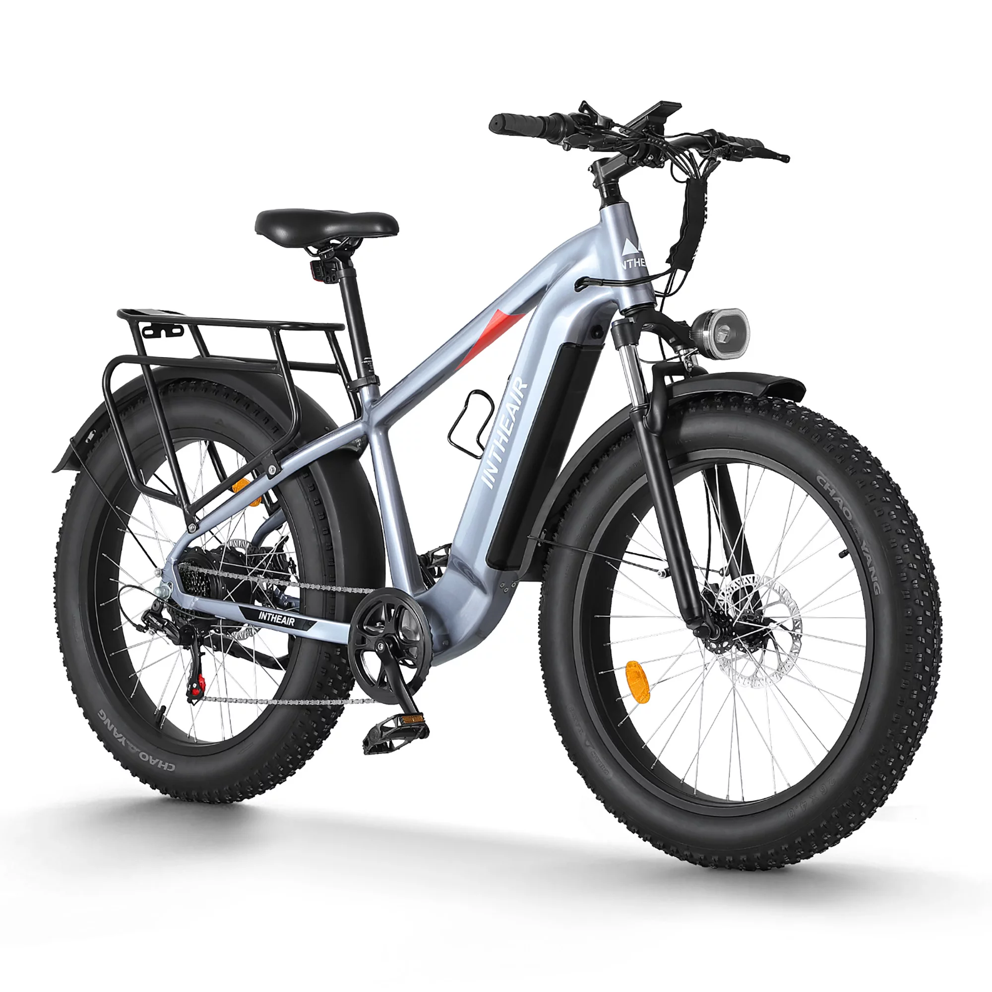 INTHEAIR Rocket Electric Bike for Adults 26″ Fat Tire Ebike 48V 14.5A Electric Mountain Bike with 750W Motor, Lockable Front Fork, Shimano 7-Speed Electric Bicycle for Snow Beach-Blue