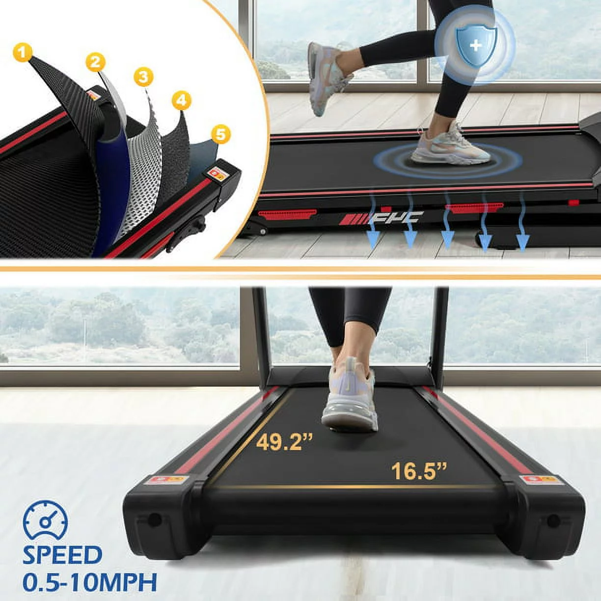 3.5HP Folding Treadmill with 330LB Capacity Electric Walking Machine with Bluetooth, Home Exercise