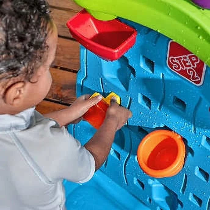 Step2 Waterfall Discovery Wall Blue Plastic Water Table for Toddlers with 13-piece Playset