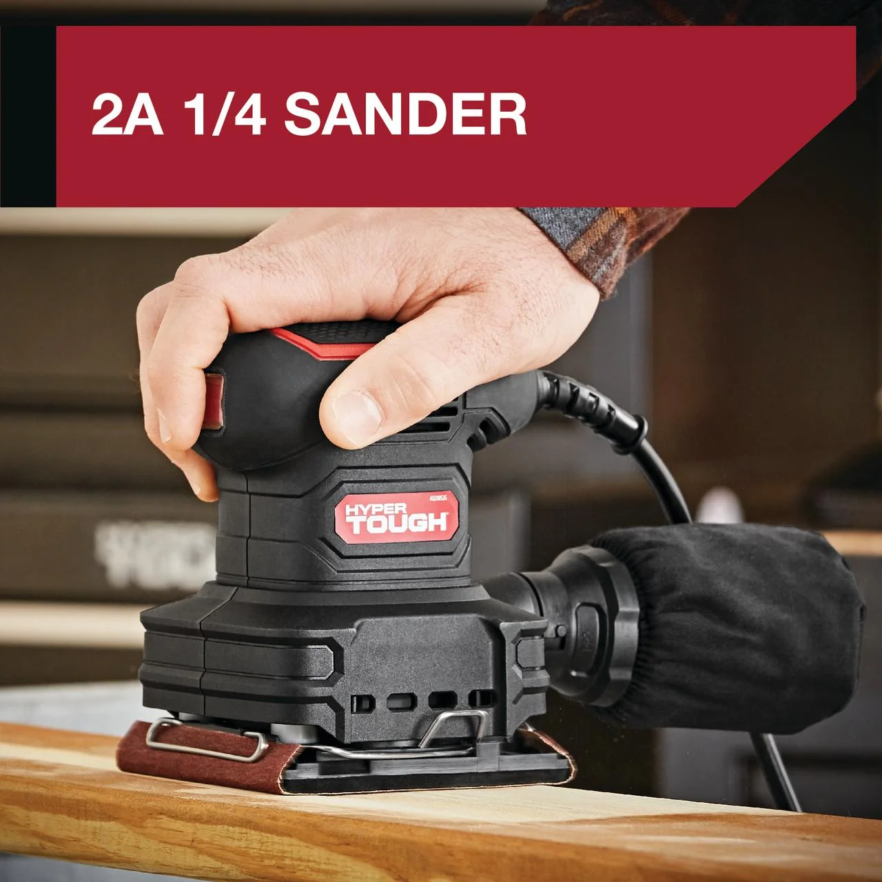 Hyper Tough 2 Amp Corded 1/4 Sheet Palm Sander with Dust Bag, Vacuum Hose Adapter, Punch Plate & 3 Sanding Sheets (60, 80 & 120 Grit)