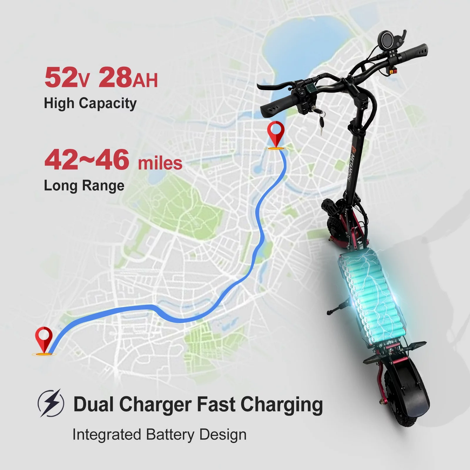 ZonDoo ZO01  Electric Scooter Adults, 40 mph 46Miles Long Range,  2400W Dual Motor  Electric Scooter with Seat for Adults