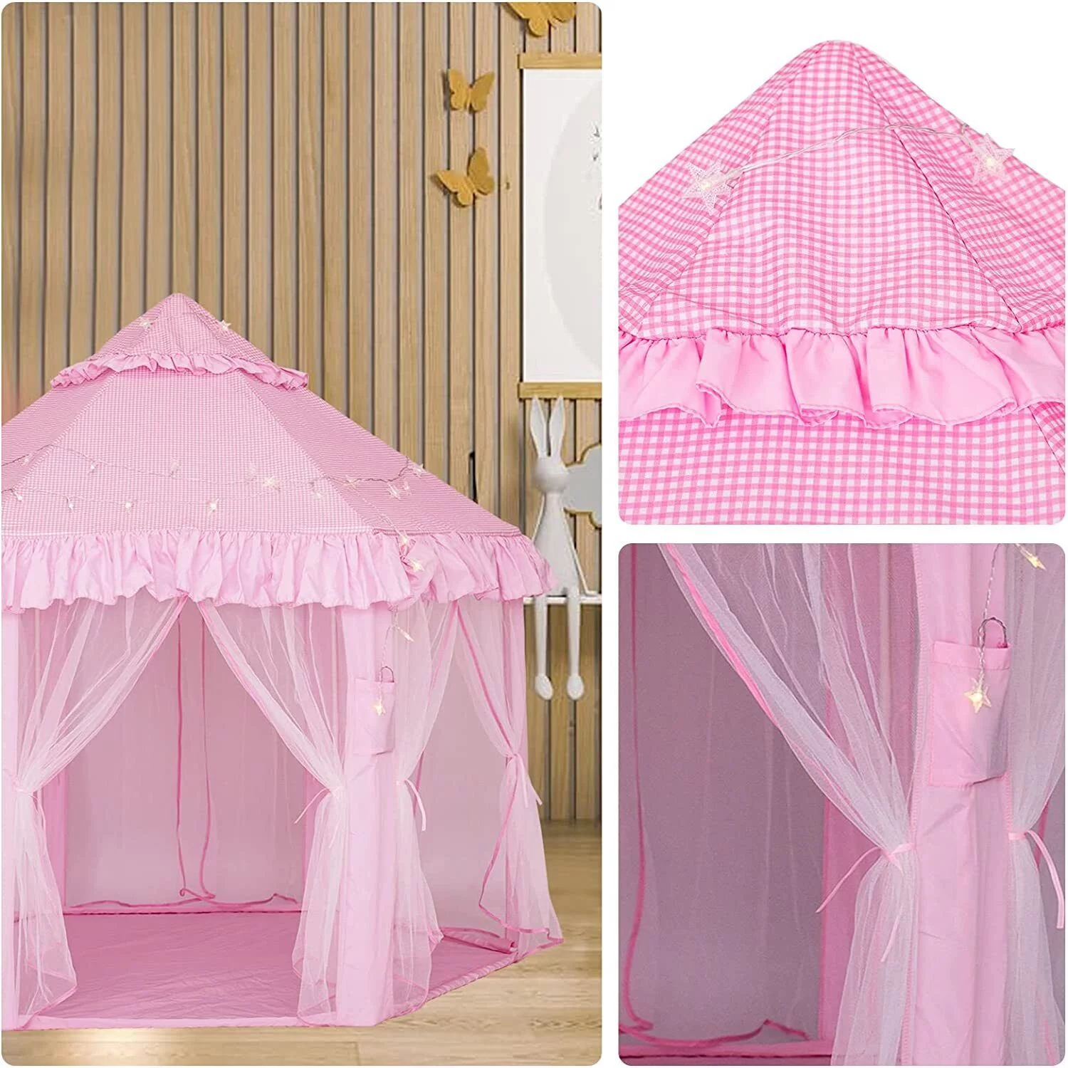 SHANNA Princess Castle Playhouse Tent for Girls with LED Star Lights  Indoor & Outdoor Large Kids Play Tent for Imaginative Games