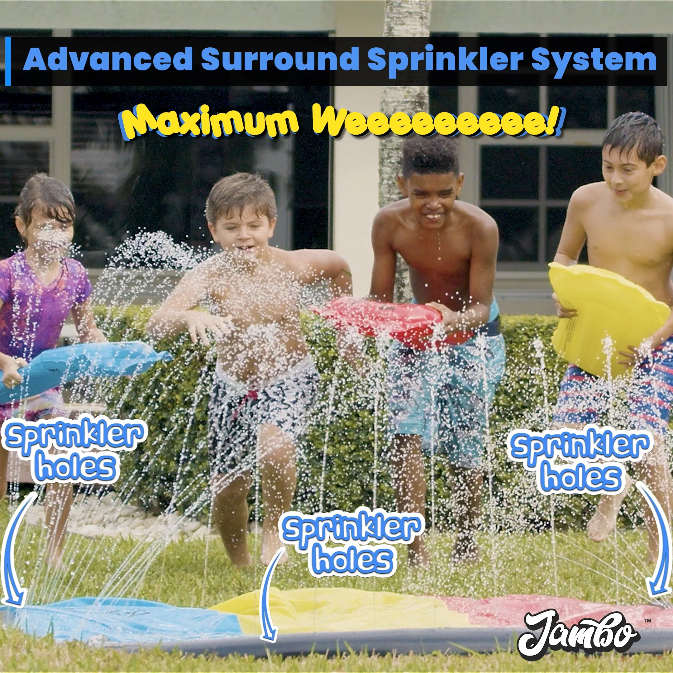 Jambo Premium Slip Splash and Slide with 3 Bodyboards, Heavy Duty Water Slide with Advanced 3-Way Water Sprinkler System