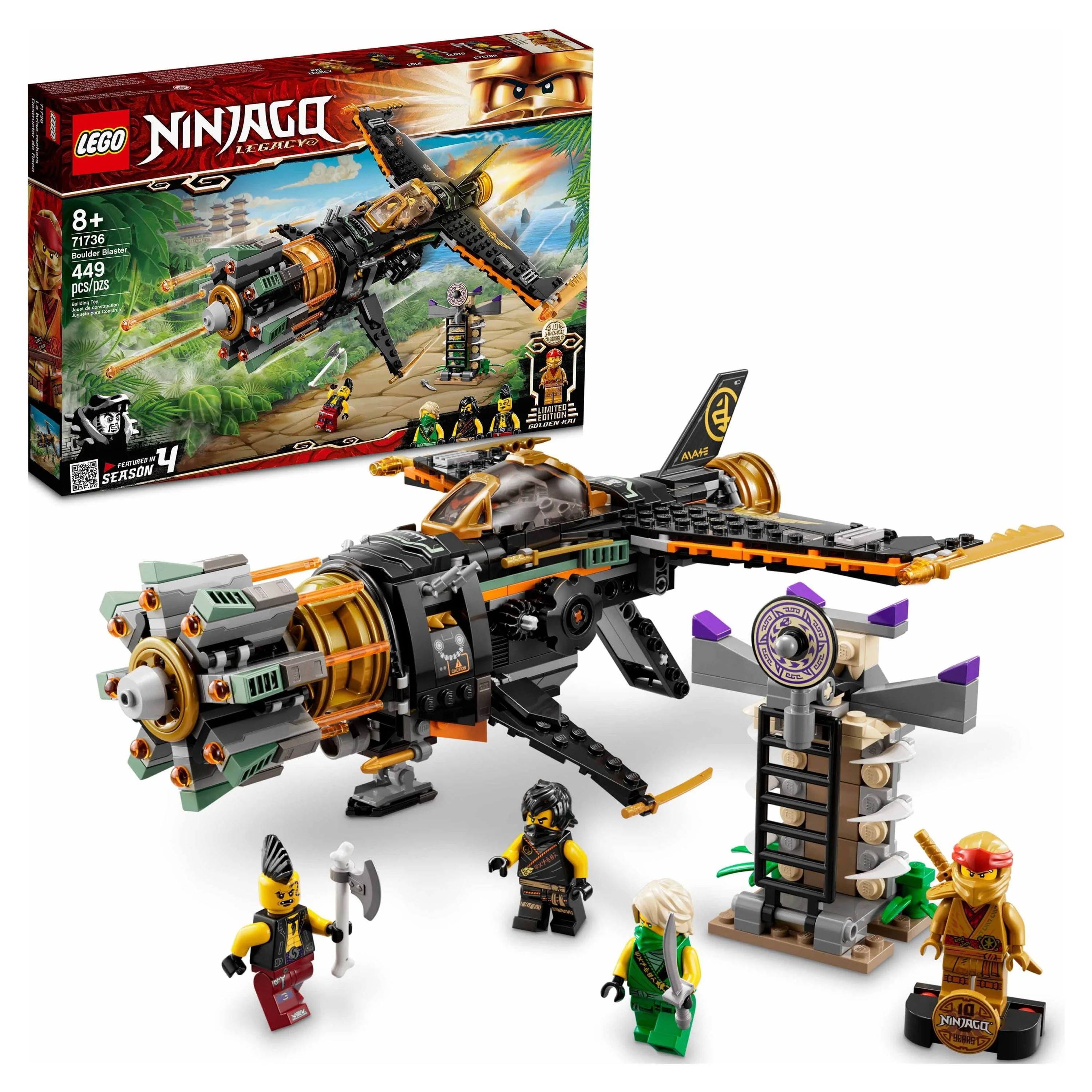 LEGO NINJAGO Legacy Boulder Blaster 71736 Airplane Toy Featuring Collectible Figurines (449 Pieces)