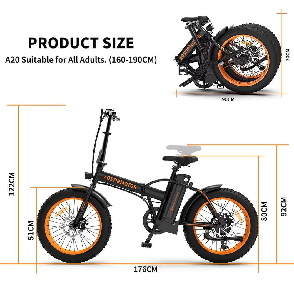 Folding Electric Bicycle TODPD 500W Motor 20″ Fat Tire With 36V/13Ah Removable Battery, Shimano 7-Speed, LCD Display for Adults Teens, Orange