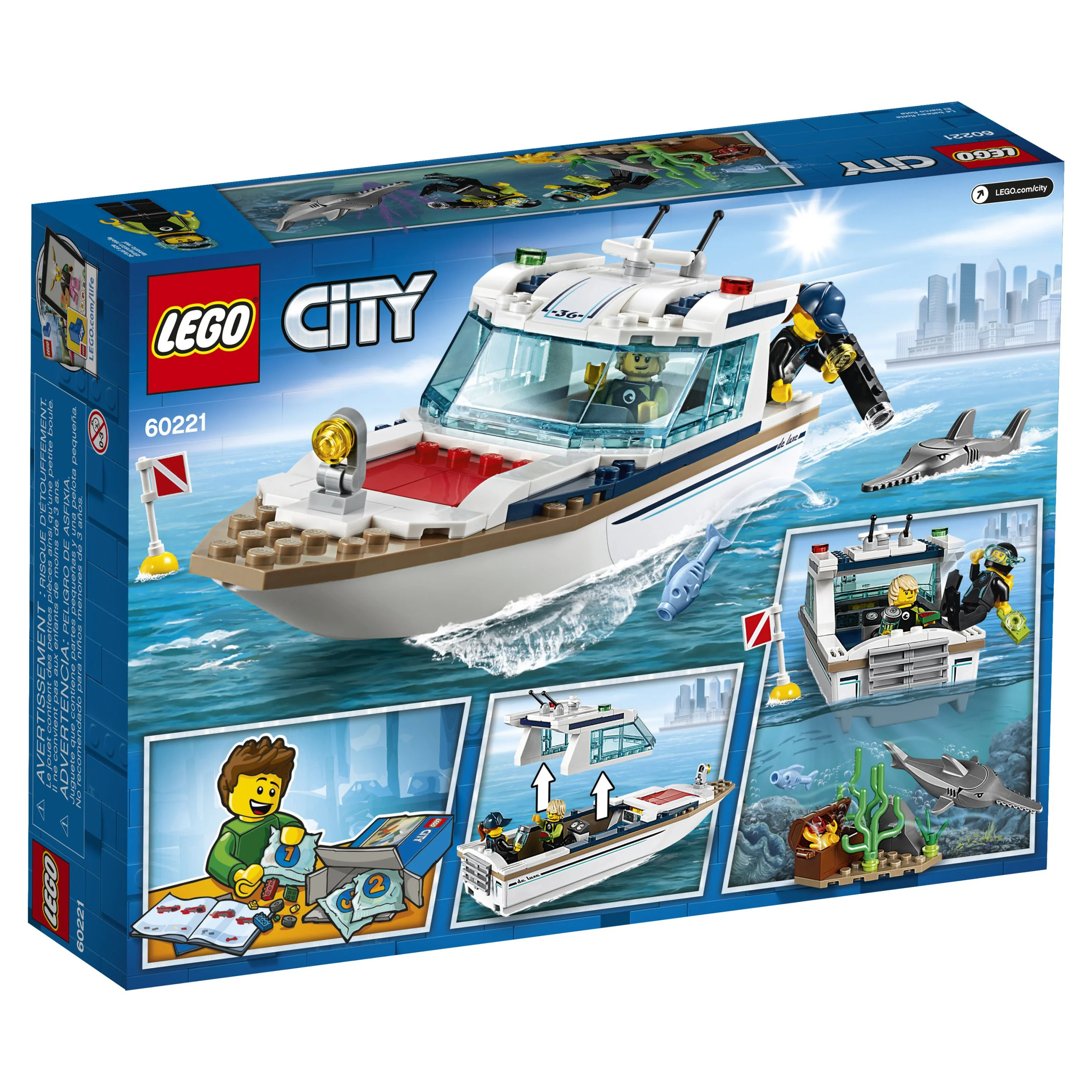 LEGO City Great Vehicles Diving Yacht 60221 Ship Building Toy and Diving Minifigures (148 Pieces)