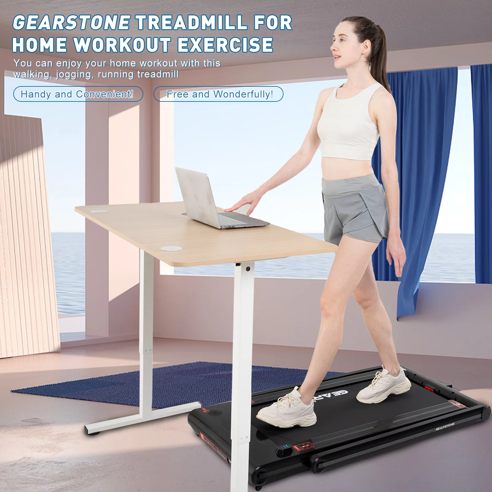 GEARSTONE 2 in 1 Folding Treadmill, Under Desk Treadmill Walking Electric Jogging Running Machine . Treadmill Home Gym Office Workout