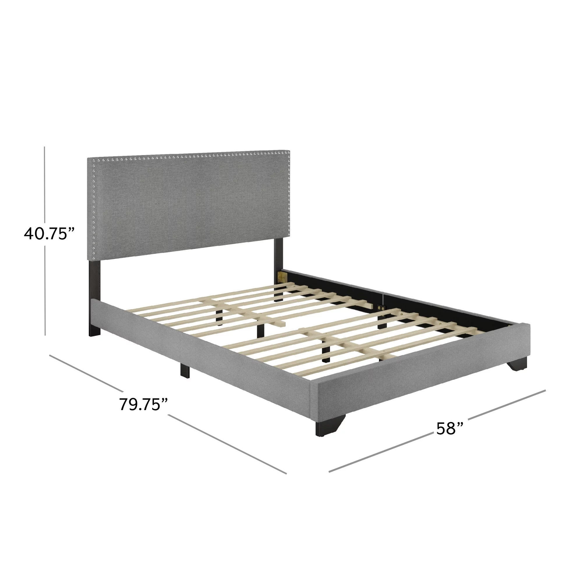 Skylar Nailhead Trim Upholstered Twin Platform Bed, Beige