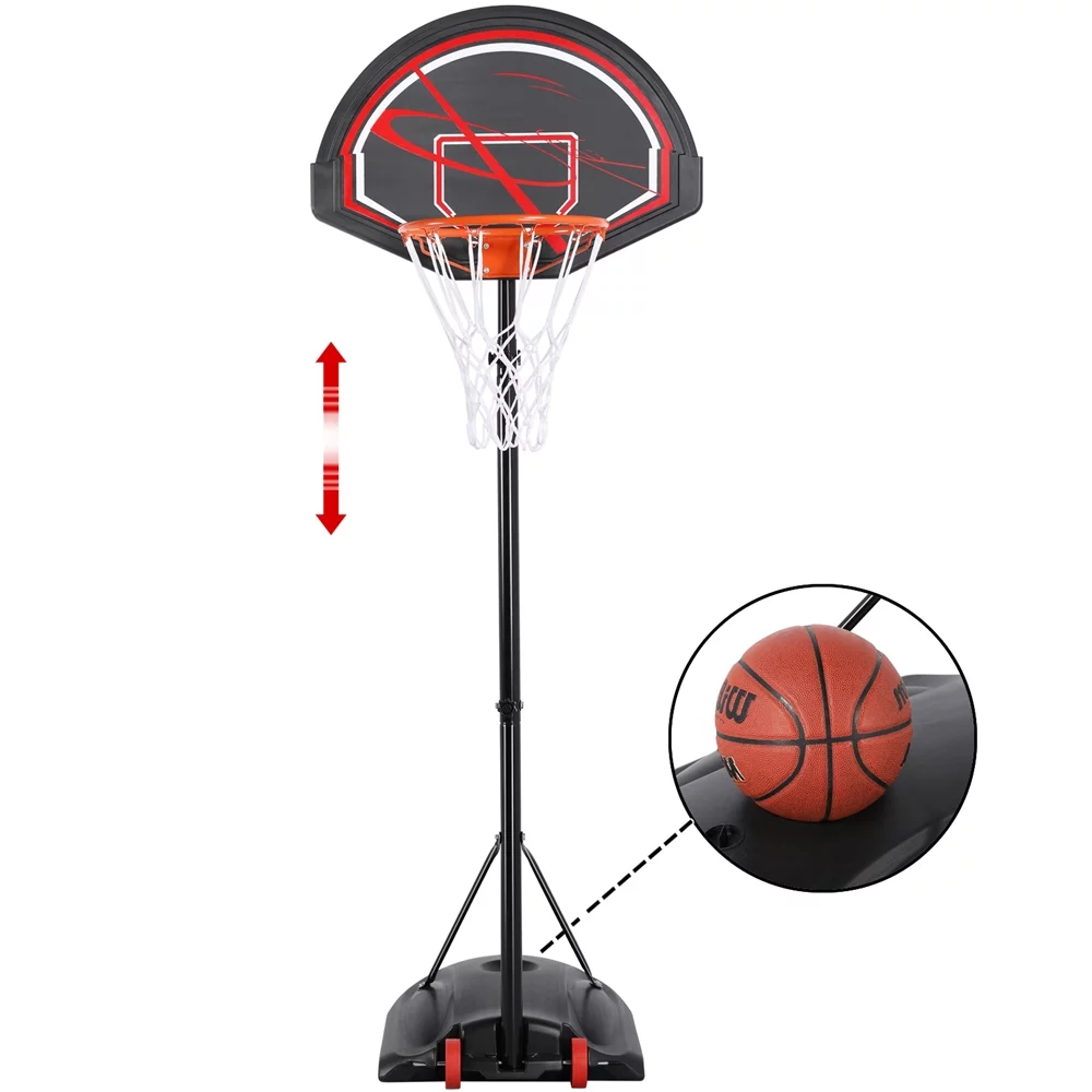 SmileMart 7 to 9 Ft Portable Basketball System Hoop for Outdoor Indoor, Black /Red