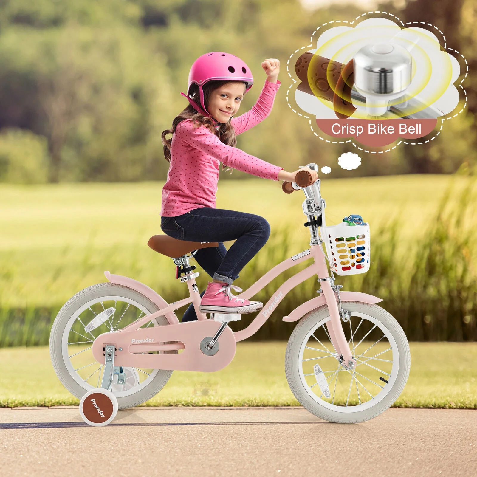 Amijoy 16 “Kids Bike 4-7 Years Old, With Detachable Training Wheels And Basket, Adjustable Handlebars And Seat Height, Hand Brake, Children’s Toy Gift