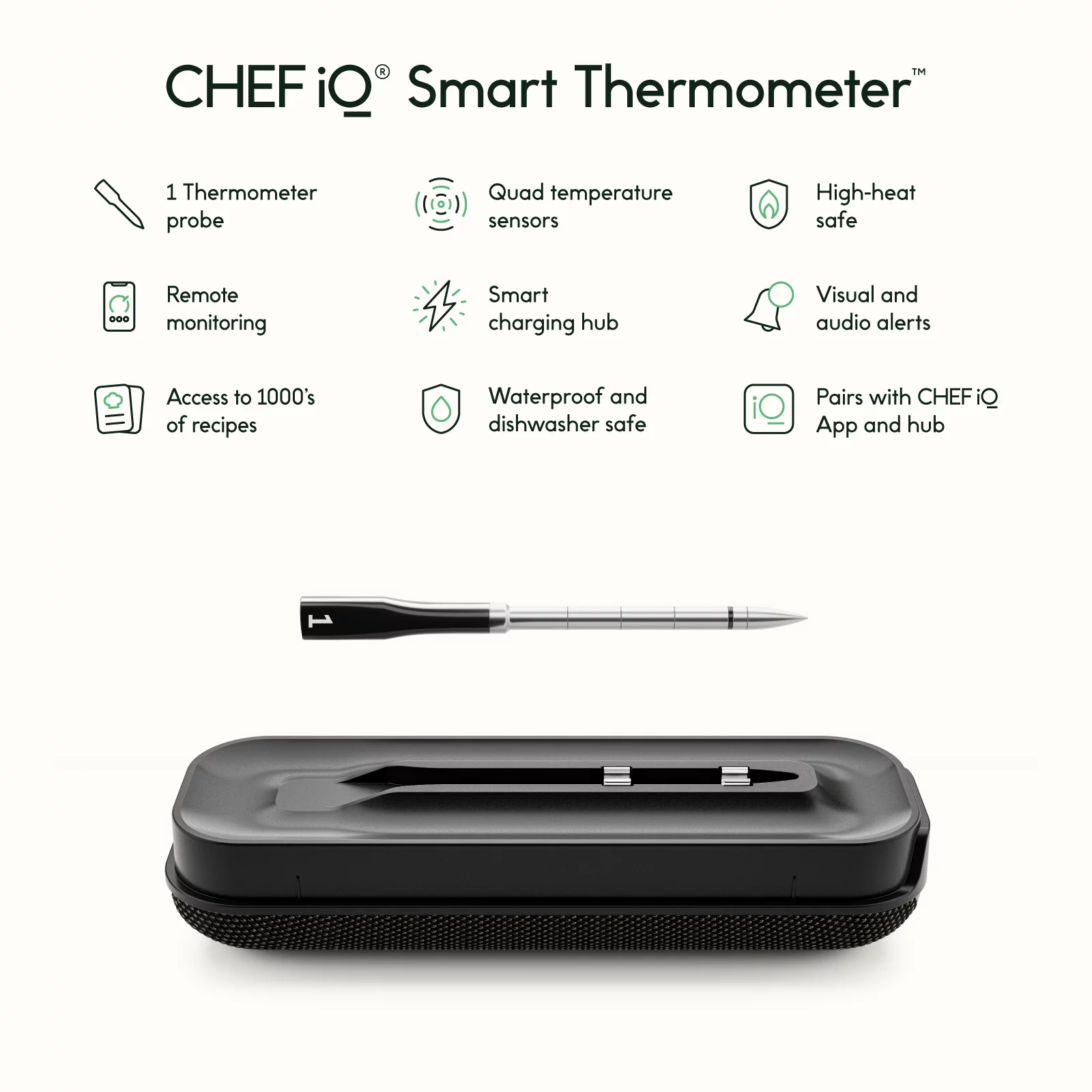 Chef iQ Smart Wireless Meat Thermometer, Unlimited Range, Bluetooth & Wifi, – 1 Probe Set with Smart Hub