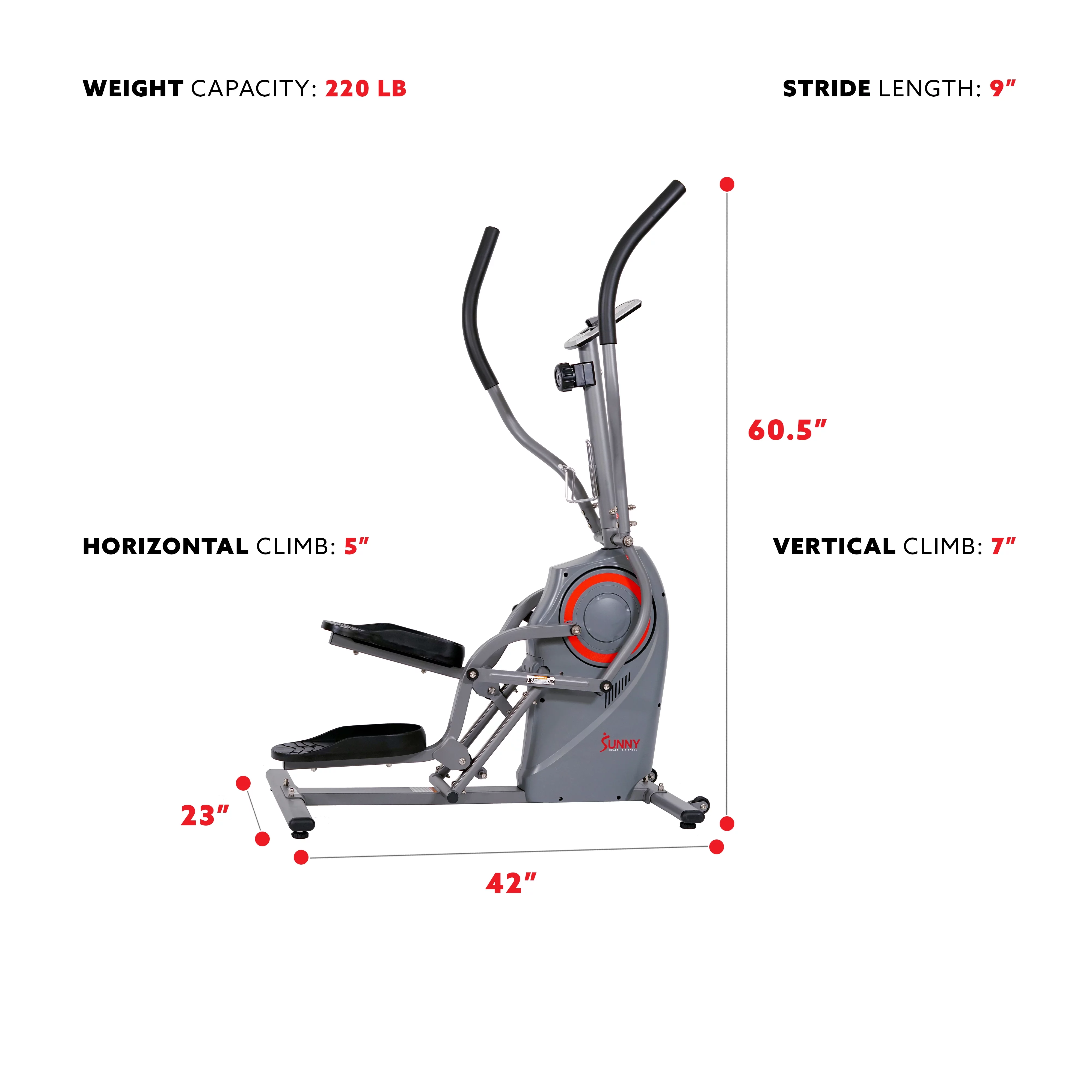 Sunny Health & Fitness Performance Elliptical Cardio Climber for Cross Trainer Exercise Machine with Stepping Motion, SF-E3911