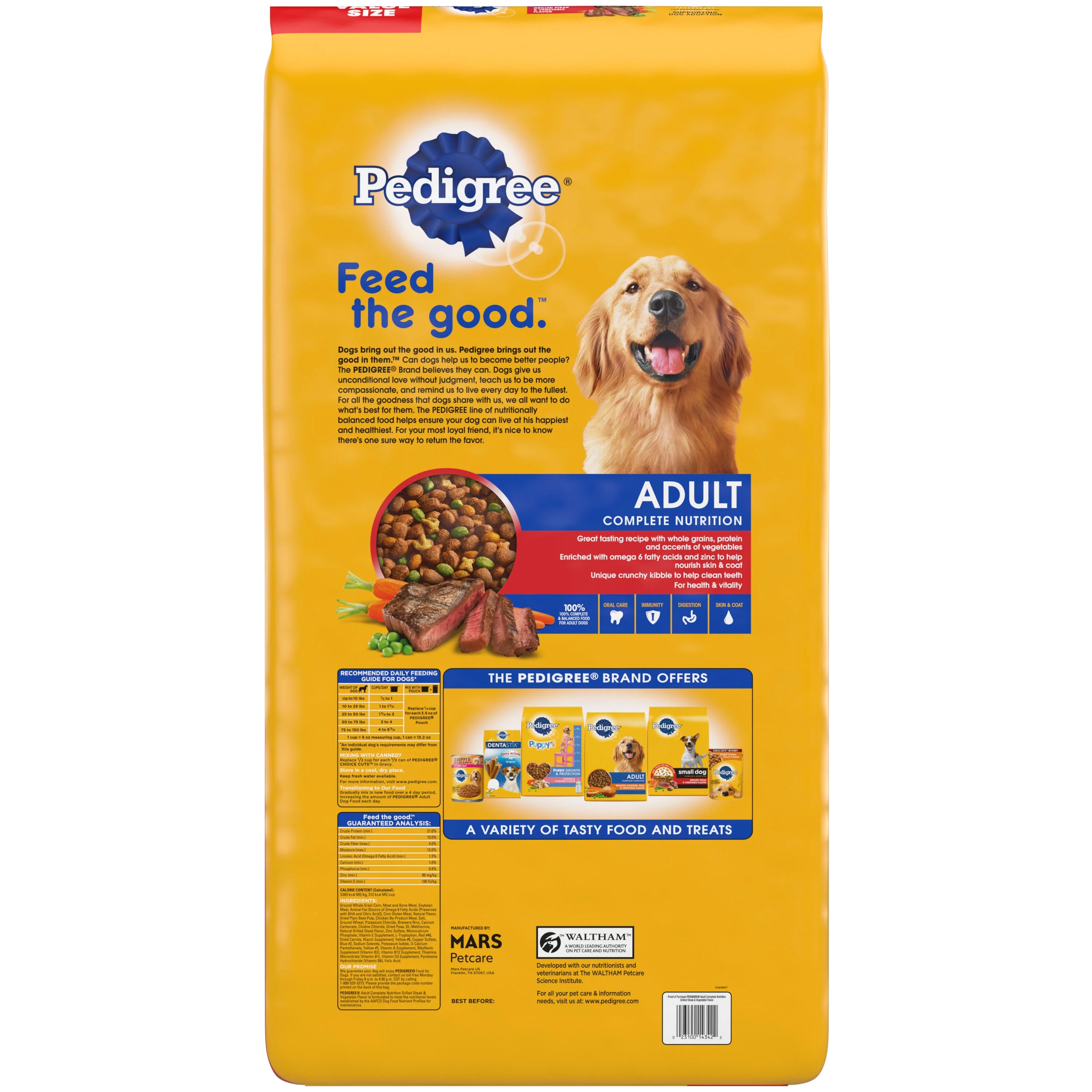 PEDIGREE Complete Nutrition Grilled Steak & Vegetable Dry Dog Food for Adult Dog, 44 lb. Bag