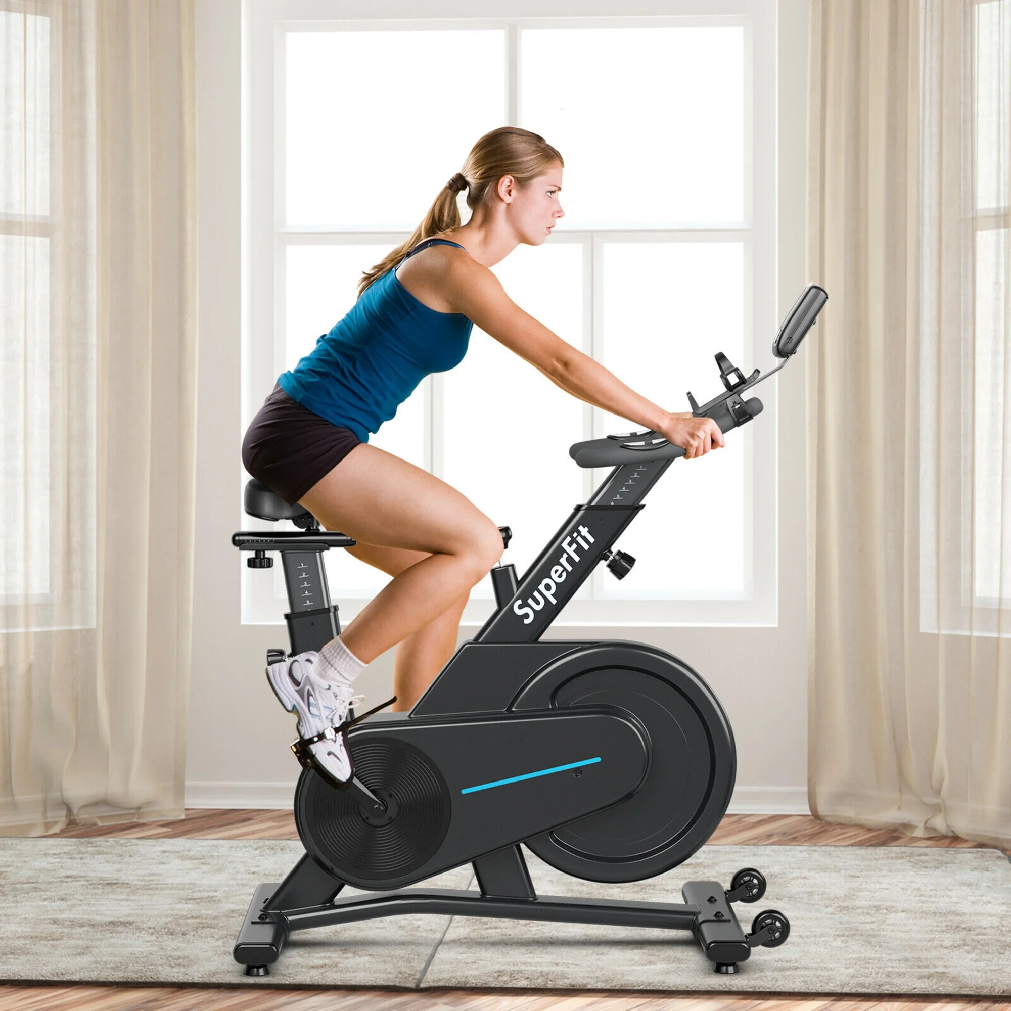 Gymax Magnetic Exercise Gym Bike Indoor Cycling Bike w/Adjustable Seat Handle