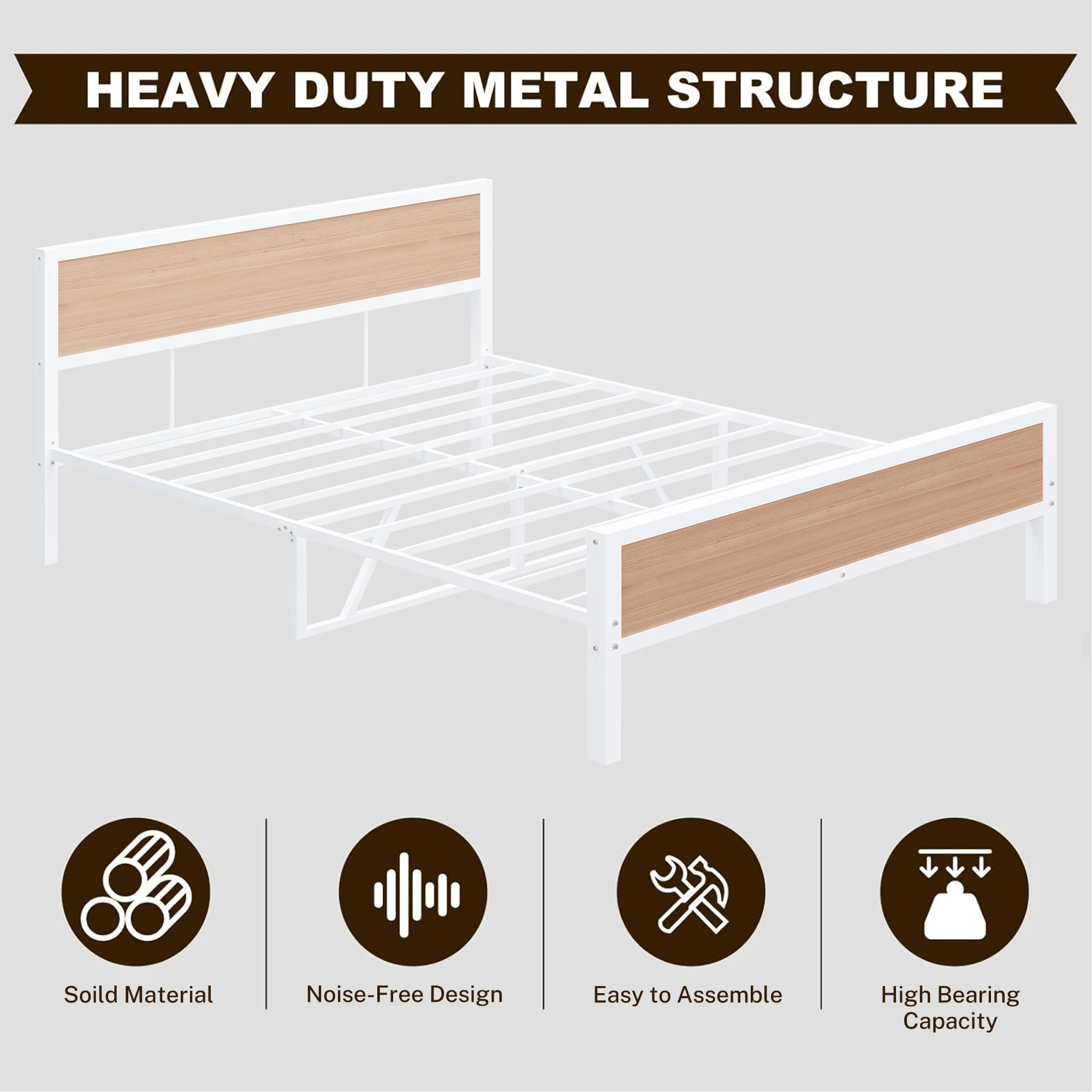 PAPROOS Full Platform Bed Frame with Headboard and Footboard, Metal Full Size Bed Frame with Underbed Storage and Strong Slat Support, Bedroom Furniture, No Box Spring Needed, White