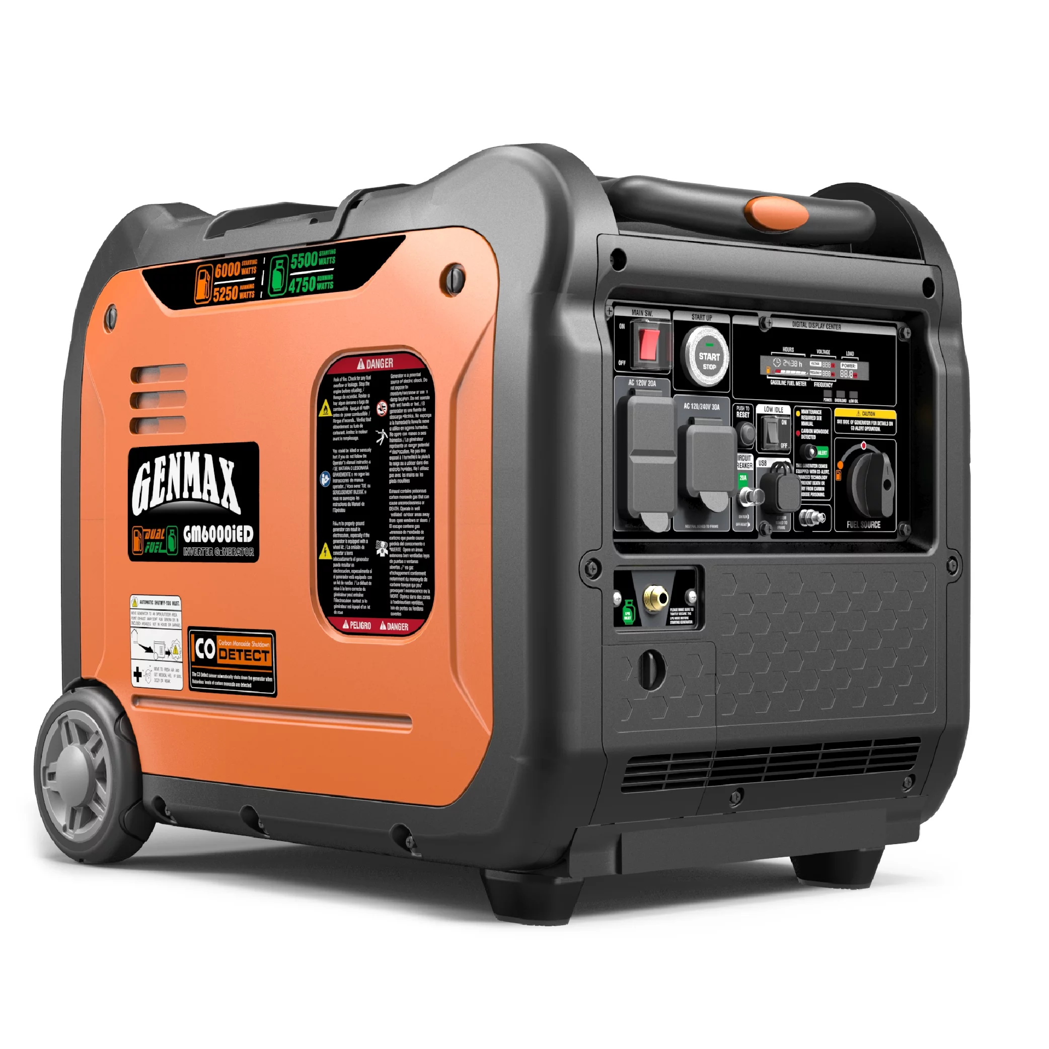 Genmax 6000W Dual Fuel Quiet Portable Inverter Generator with Remote/Electric Start, EPA Compliant (GM6000iED)