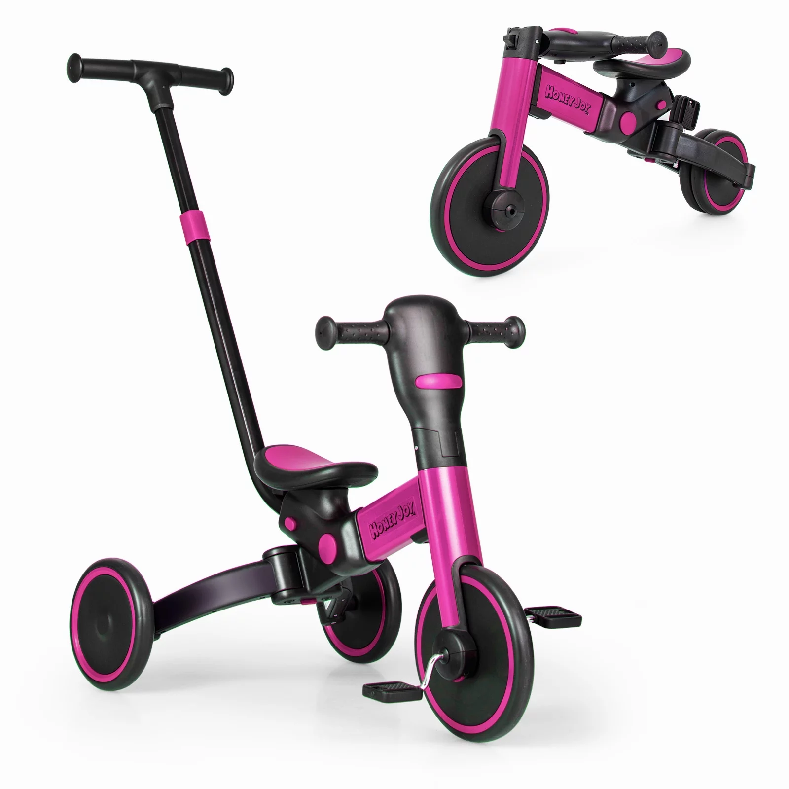 Infans 4-in-1 Kids Tricycle Foldable Toddler Balance Bike with Parent Push Handle Pink