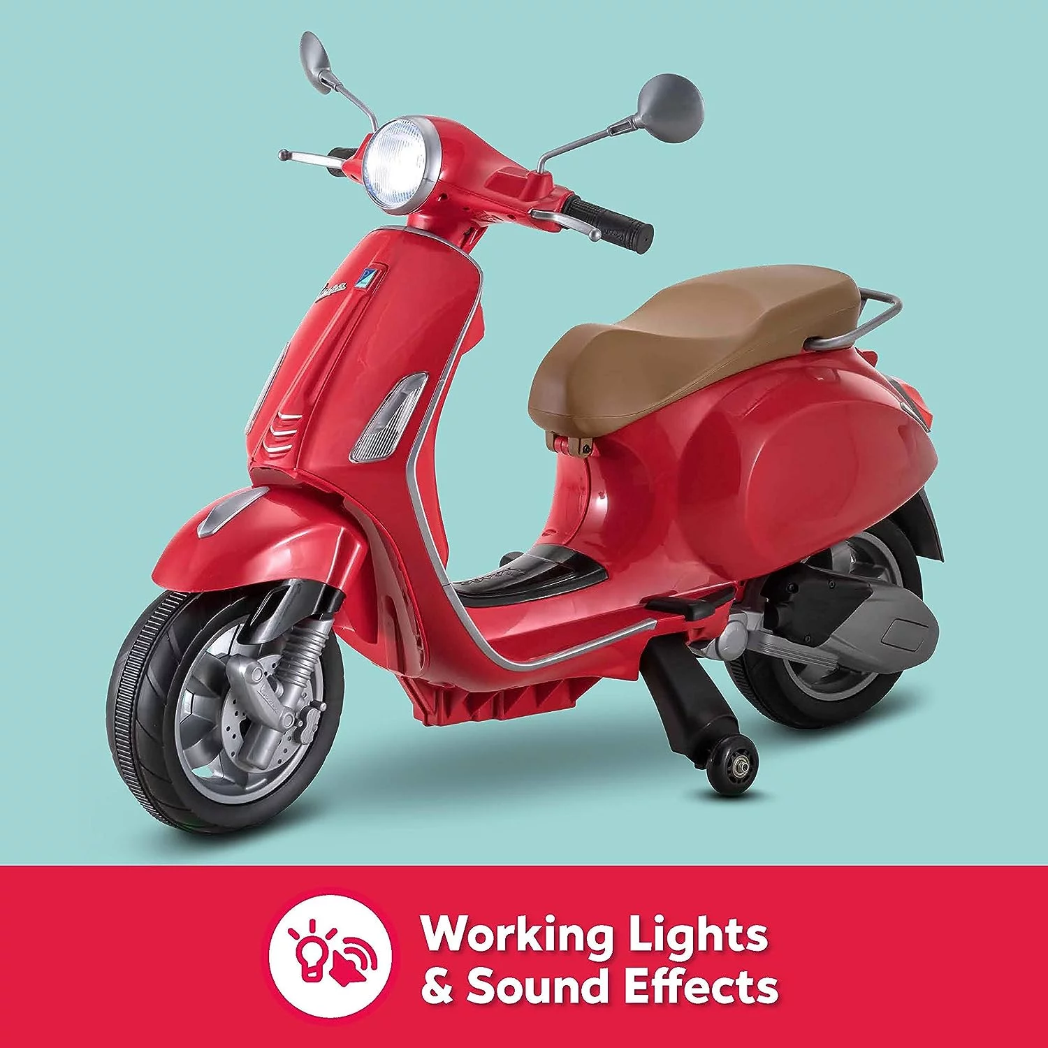 Kid Trax Vespa Toddler Scooter Electric Ride-on Toy, 3-5 Years Old, 6 Volts, Max Weight 60 lbs, Red