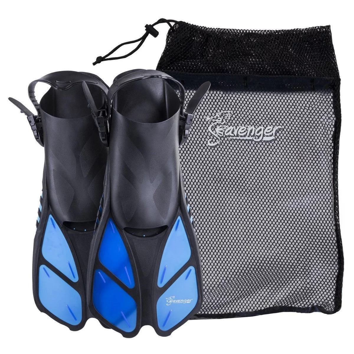 Seavenger Torpedo Swim Fins | Travel Size | Snorkeling Flippers With Mesh Bag For Women, Men And Kids (Dodger Blue, S/M)