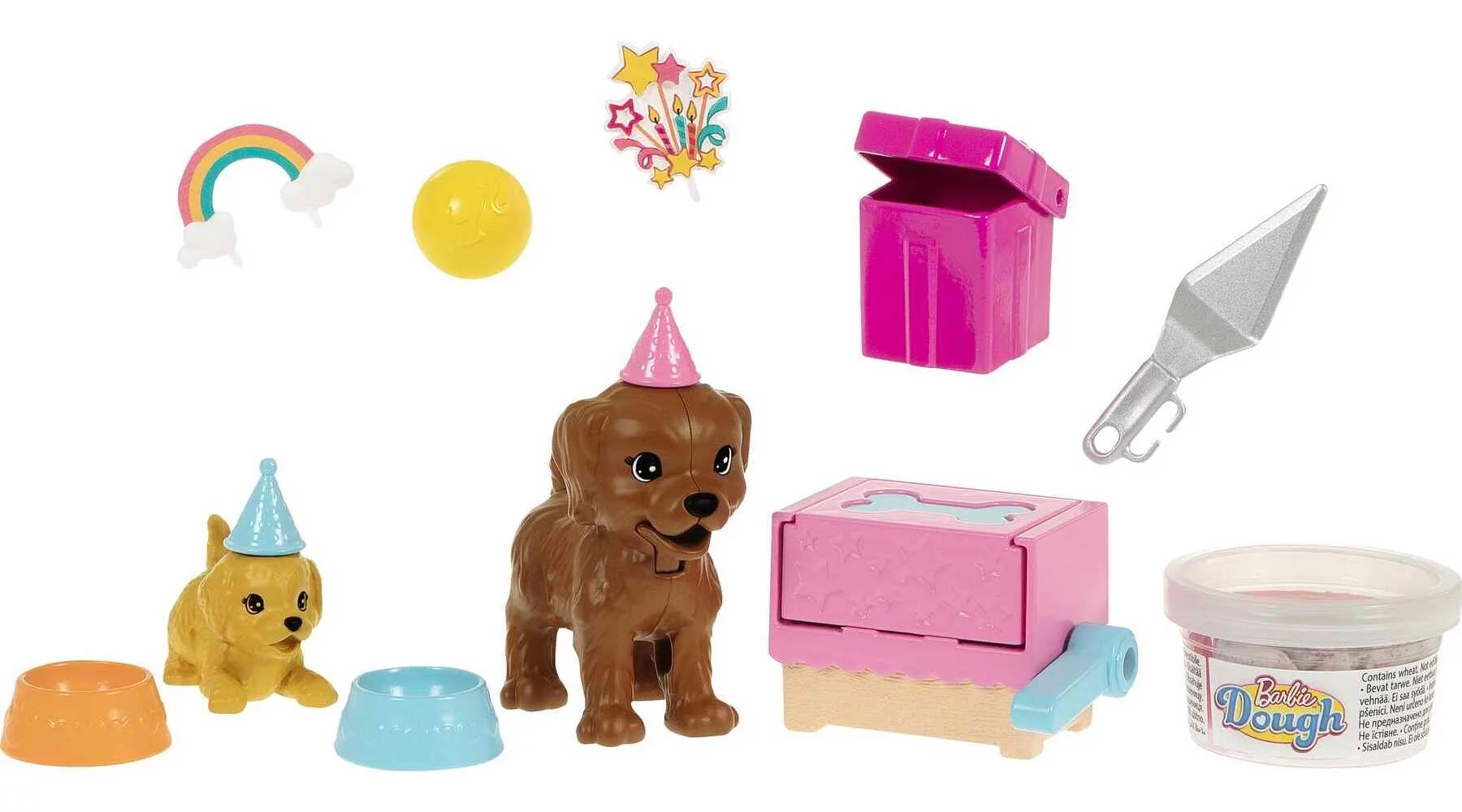 Barbie Puppy Party Doll & Playset with Brunette Doll, 2 Puppies, Cake Molds, Dough & Accessories