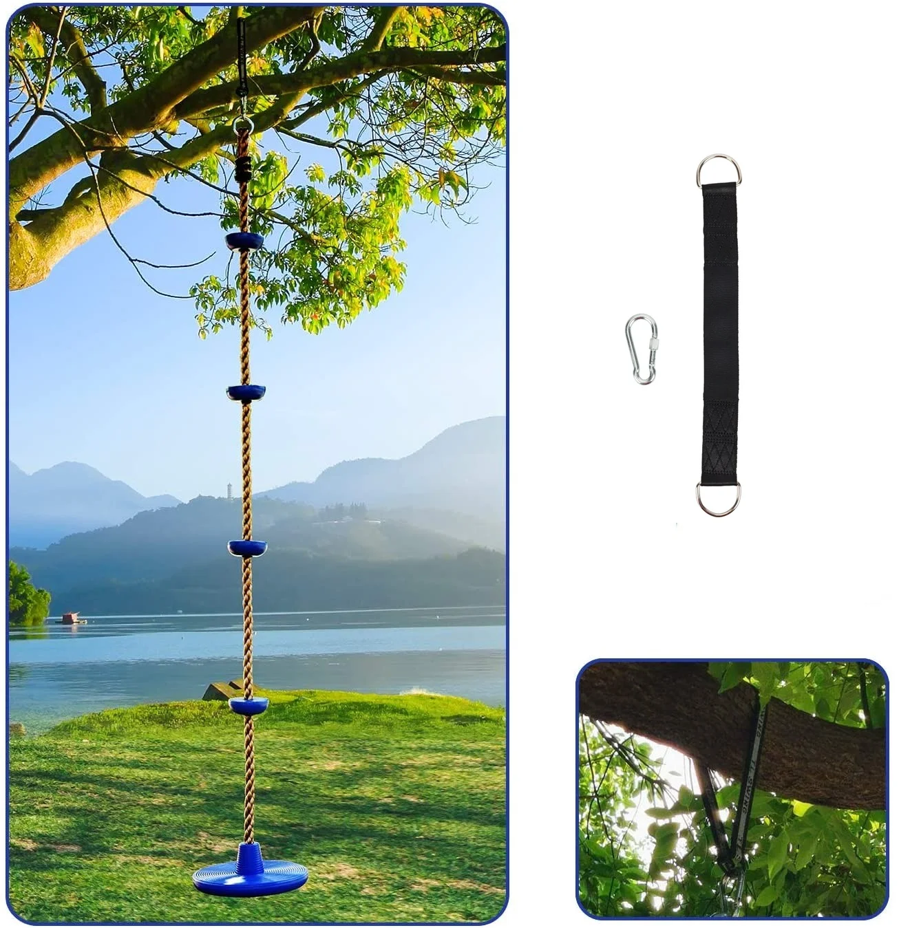 Climbing Rope Tree Swing with Platforms and Disc Swings Seat – Playground Swingset Accessories Outdoor for Kids – Trees House Tire Saucer Swing Outside Playset Toys