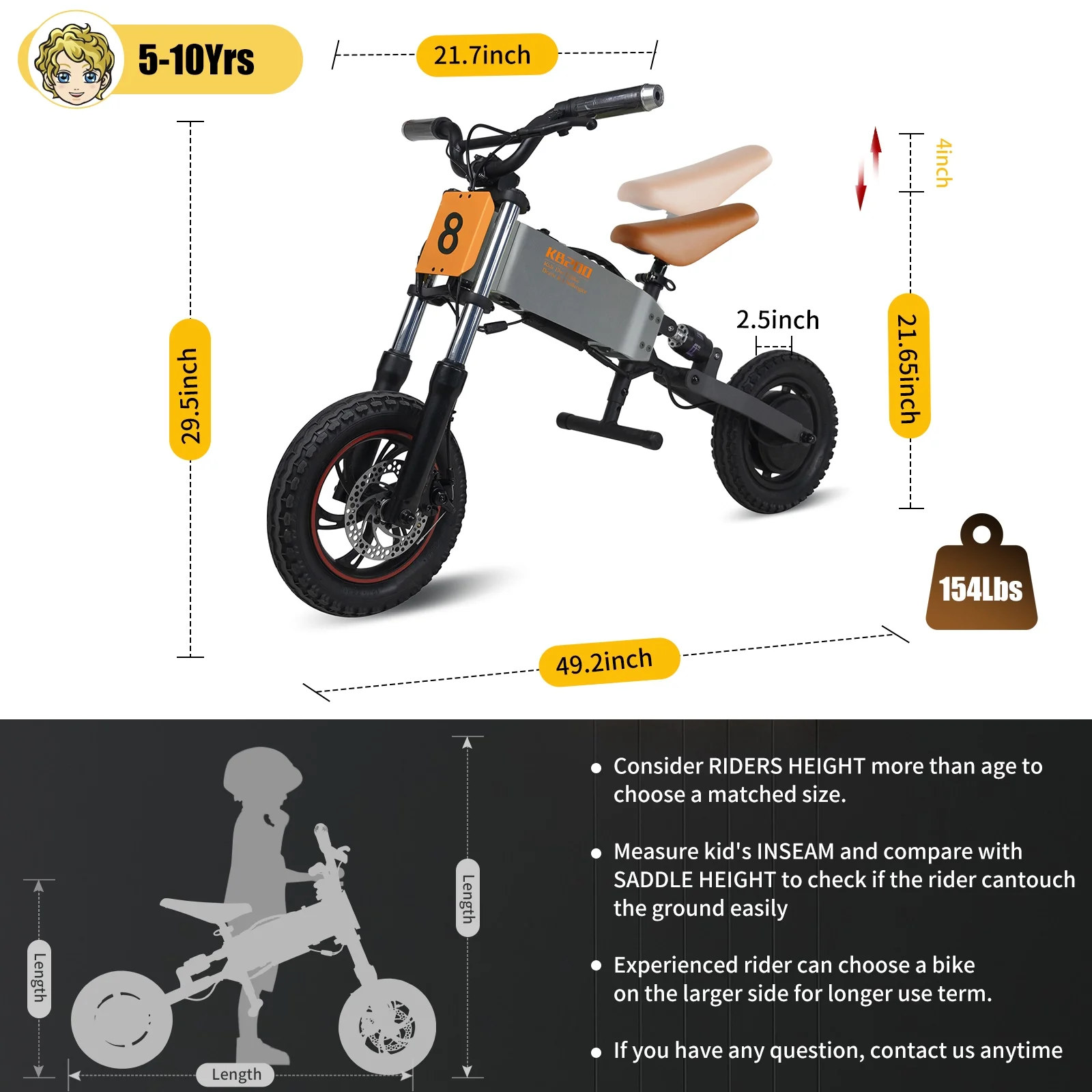 RIGO Electric Bike for Kids Ages 3-10 Electric Balance Bicycle with 12 inch Inflatable Tire Shock Absorption Electric Dirt Bike Adjustable Seat and 24V 200W Electric Motorcycle for Boys and Girls