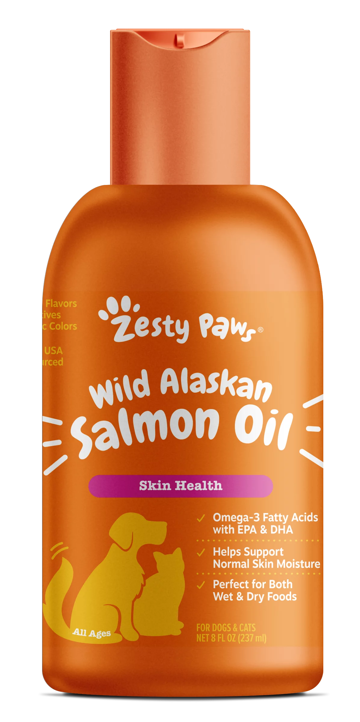 Zesty Paws Pure Wild Alaskan Salmon Oil Liquid Food Supplement for Dogs or Cats, 8 fl oz, Skin Care