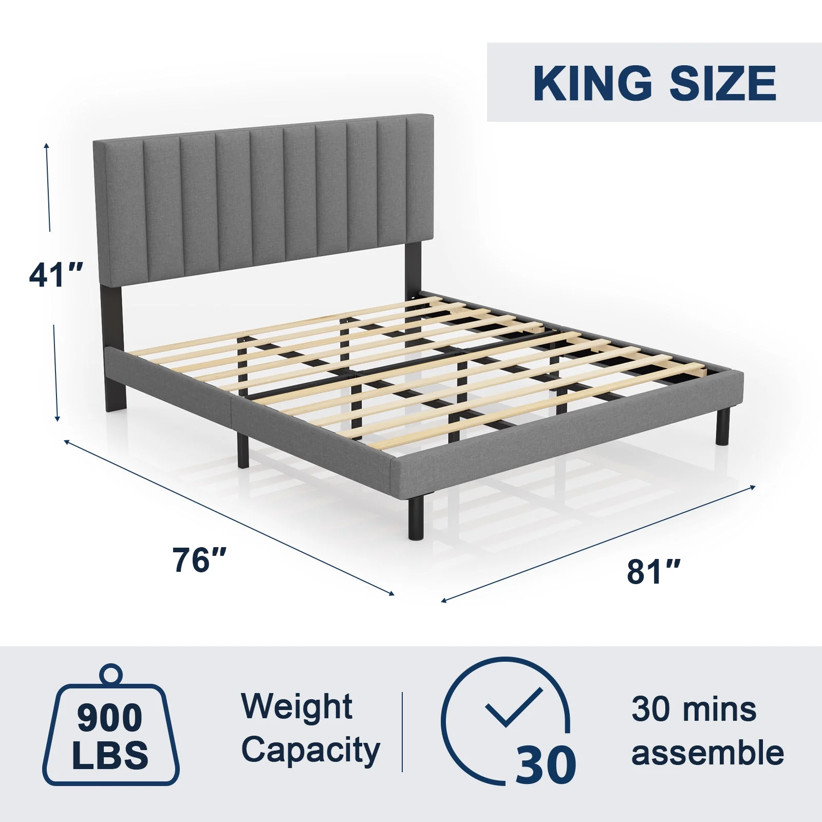 Full Bed HAIIDE, Full Platform Bed Frame with Upholstered Headboard, Beige