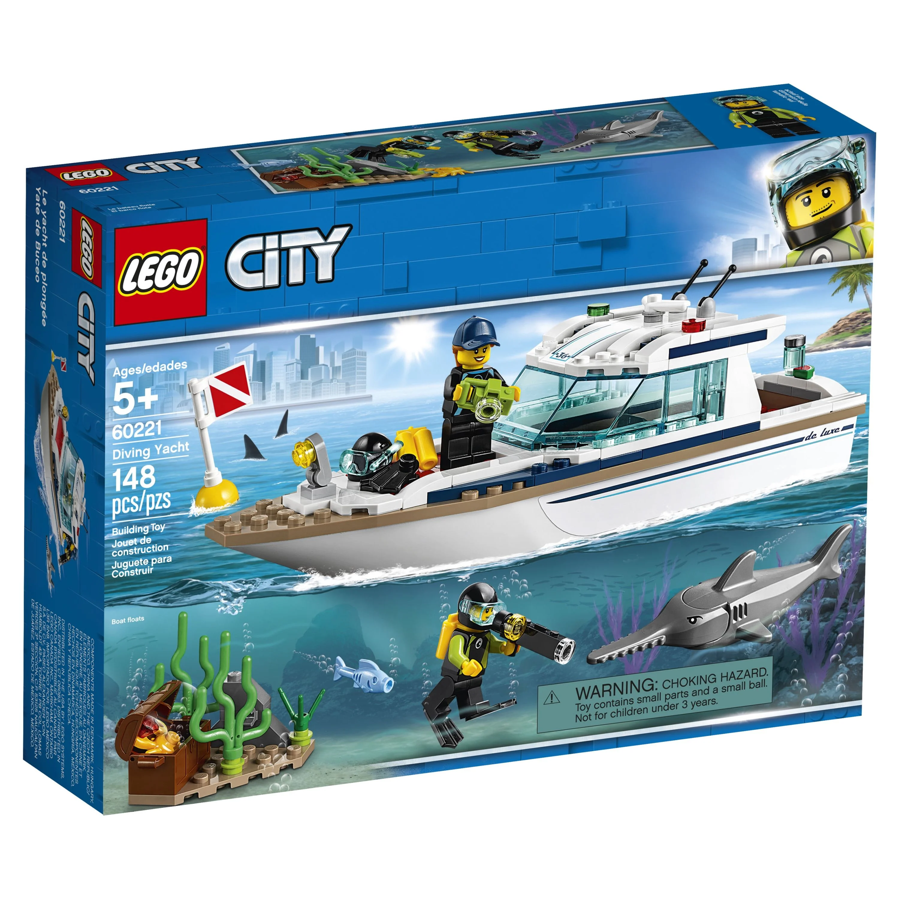 LEGO City Great Vehicles Diving Yacht 60221 Ship Building Toy and Diving Minifigures (148 Pieces)