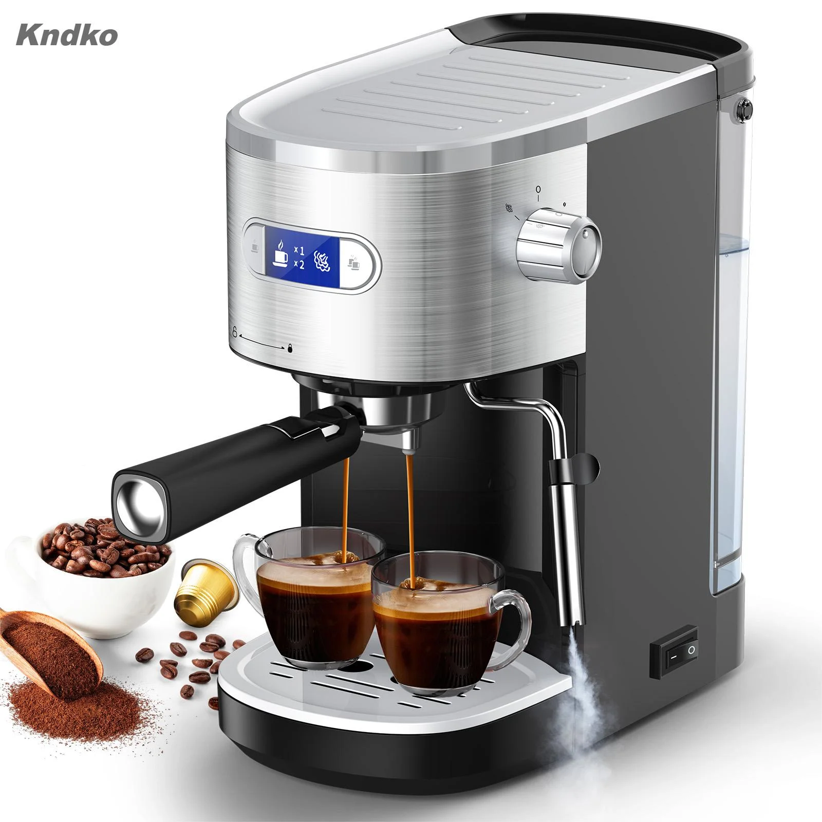 Kndko Espresso Machine with Milk Frother Steam Wand, 20 Bar Pump Professional Coffee Machine, Brand New, Stainless Steel