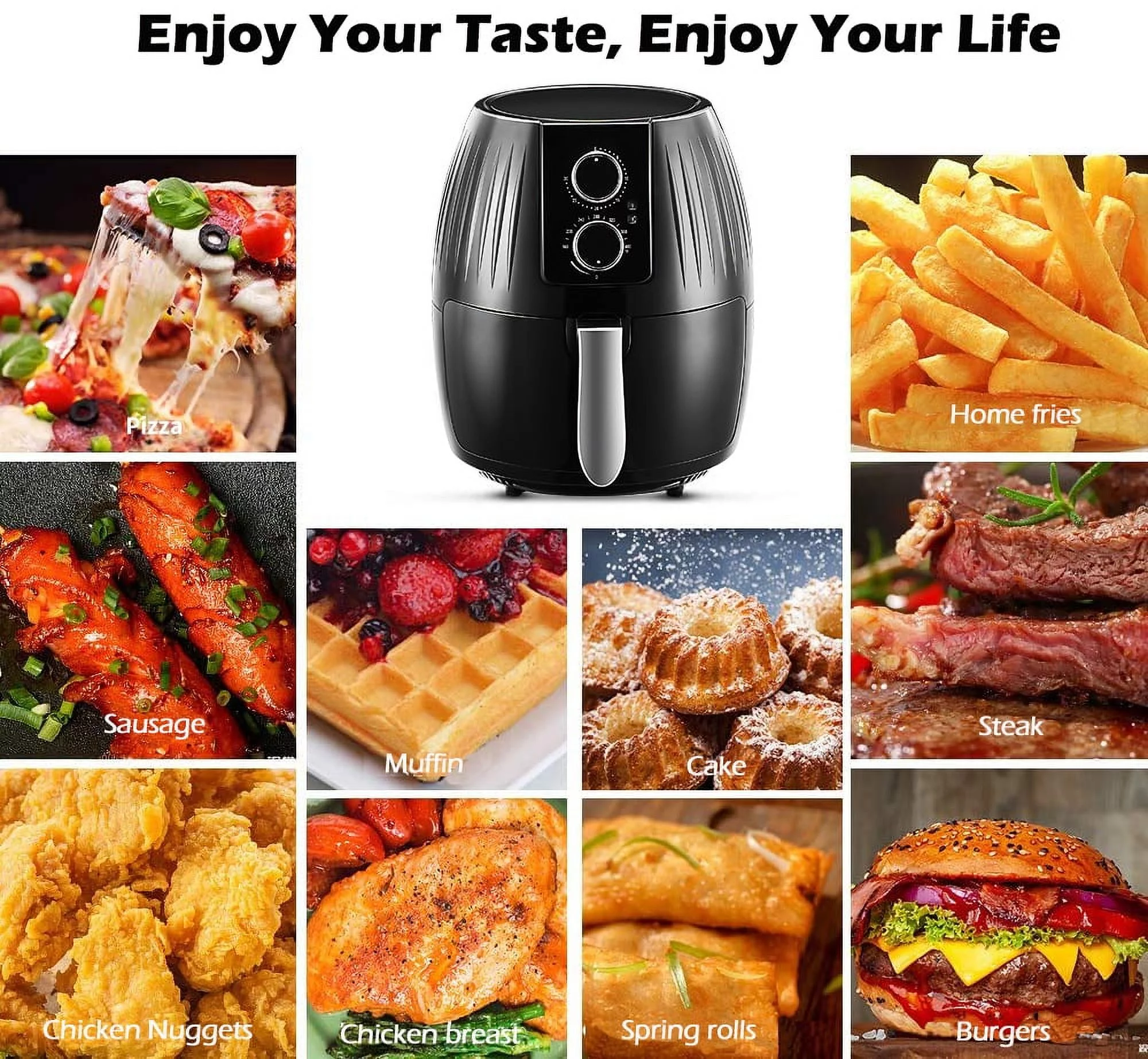 Air Fryer, 5.8 Qt Electric Hot Air Fryers Oven with Knob, Kitchen Appliances, 360 Air Circulation Heating, Non-Stick Basket, Recipes, UL Certified, 1300w, Black