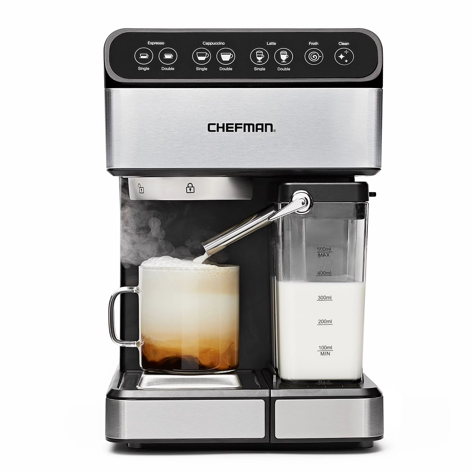 Chefman 6-in-1 Digital Espresso Machine w/ Integrated Milk Frother, 15-Bar Pump – Stainless Steel, New