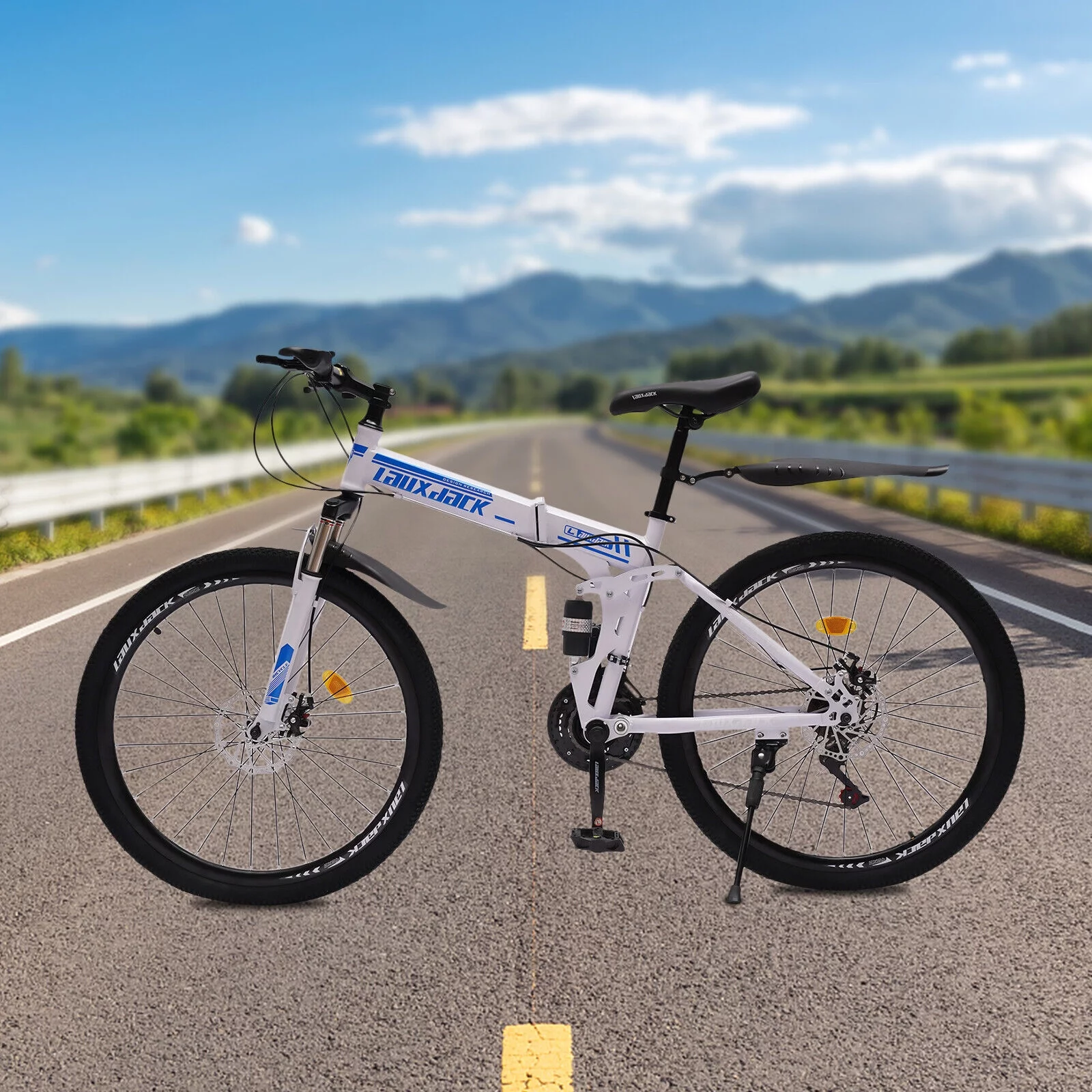 26 inch Foldable Mountain Bike 21 Speed Full Suspension Folding Bicycles with High-Carbon Steel,Double Disc Brake Outroad MTB Bicycles for Adults Men Women