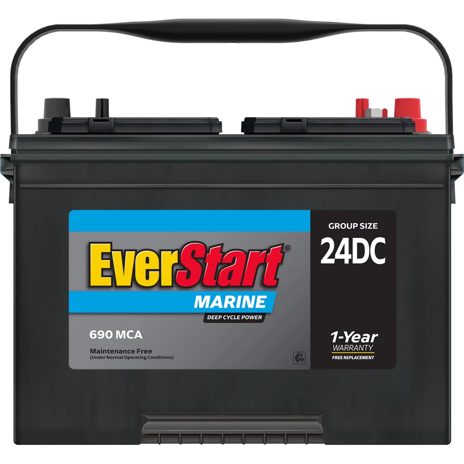 EverStart Lead Acid Marine & RV Deep Cycle Battery, Group Size 24DC 12 Volt, 690 MCA