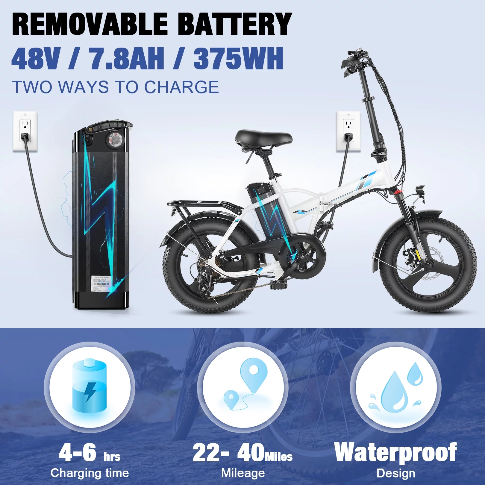 Gocio 3.0 Fat Tire Electric Bike Folding Electric Bicycle for Adults with LCD Display, 350W Ebike 48V City Bike with 374.4wh Removable Battery Shimano 7 Speed Commuting Hybrid Ebike