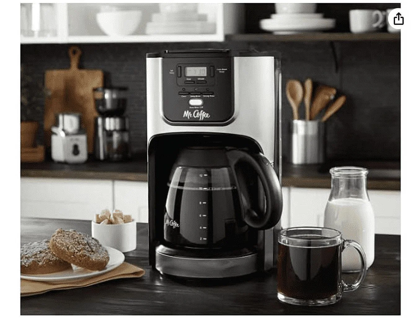 Mr. Coffee 12-Cup Programmable Coffeemaker, Rapid Brew, Brushed Metallic